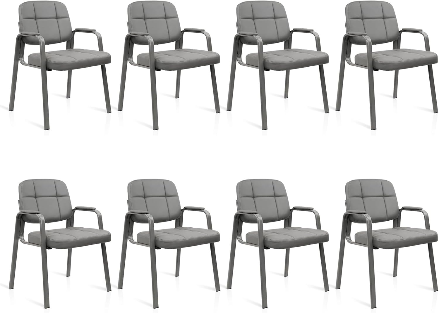 image:imageCLATINA Leather Office Guest Waiting Room Chair Sets of 4 Reception Chair No Wheels with Armrests and Lumber Support Stationary Desk Armchair for Meeting Conference Lobby Shool Study GreyGrey
