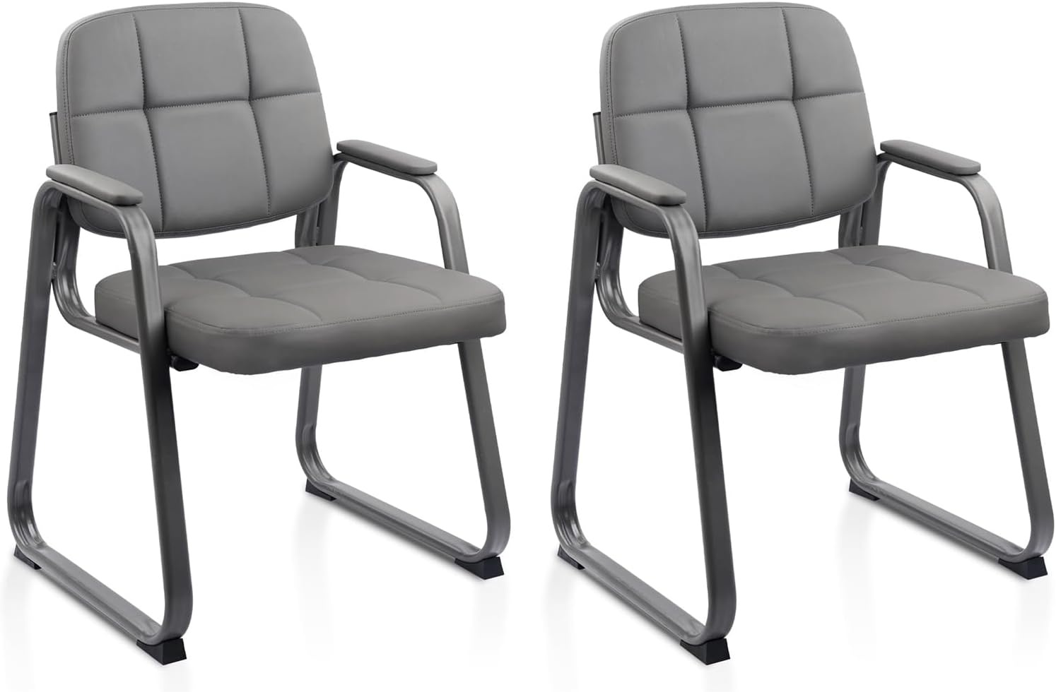 image:imageCLATINA Leather Office Guest Waiting Room Chair Sets of 4 Reception Chair No Wheels with Armrests and Lumber Support Stationary Desk Armchair for Meeting Conference Lobby Shool Study GreyGreysled Base