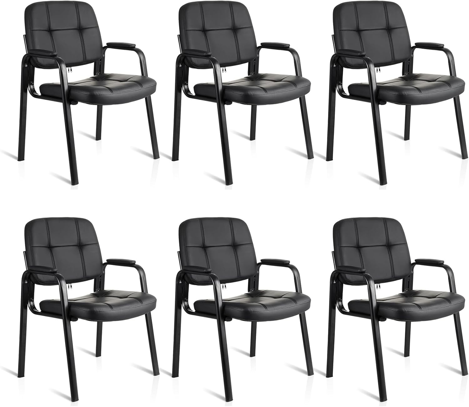 image:imageCLATINA Leather Office Guest Waiting Room Chair Sets of 4 Reception Chair No Wheels with Armrests and Lumber Support Stationary Desk Armchair for Meeting Conference Lobby Shool Study GreyBlack