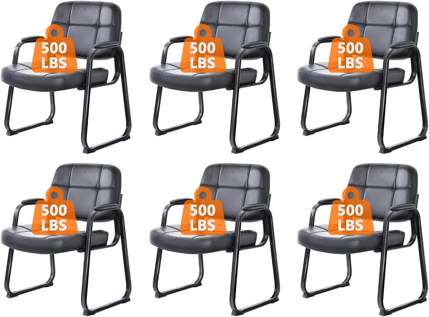 image:imageCLATINA Leather Office Guest Waiting Room Chair Sets of 4 Reception Chair No Wheels with Armrests and Lumber Support Stationary Desk Armchair for Meeting Conference Lobby Shool Study GreyBlackseldbase500lbs