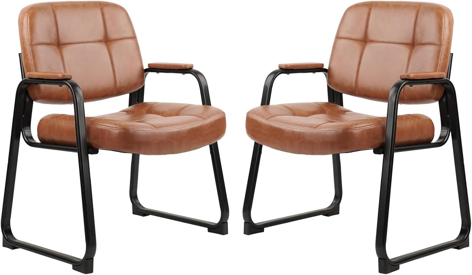 image:imageCLATINA Leather Office Guest Waiting Room Chair Sets of 4 Reception Chair No Wheels with Armrests and Lumber Support Stationary Desk Armchair for Meeting Conference Lobby Shool Study GreyBrownseldbase500lbs