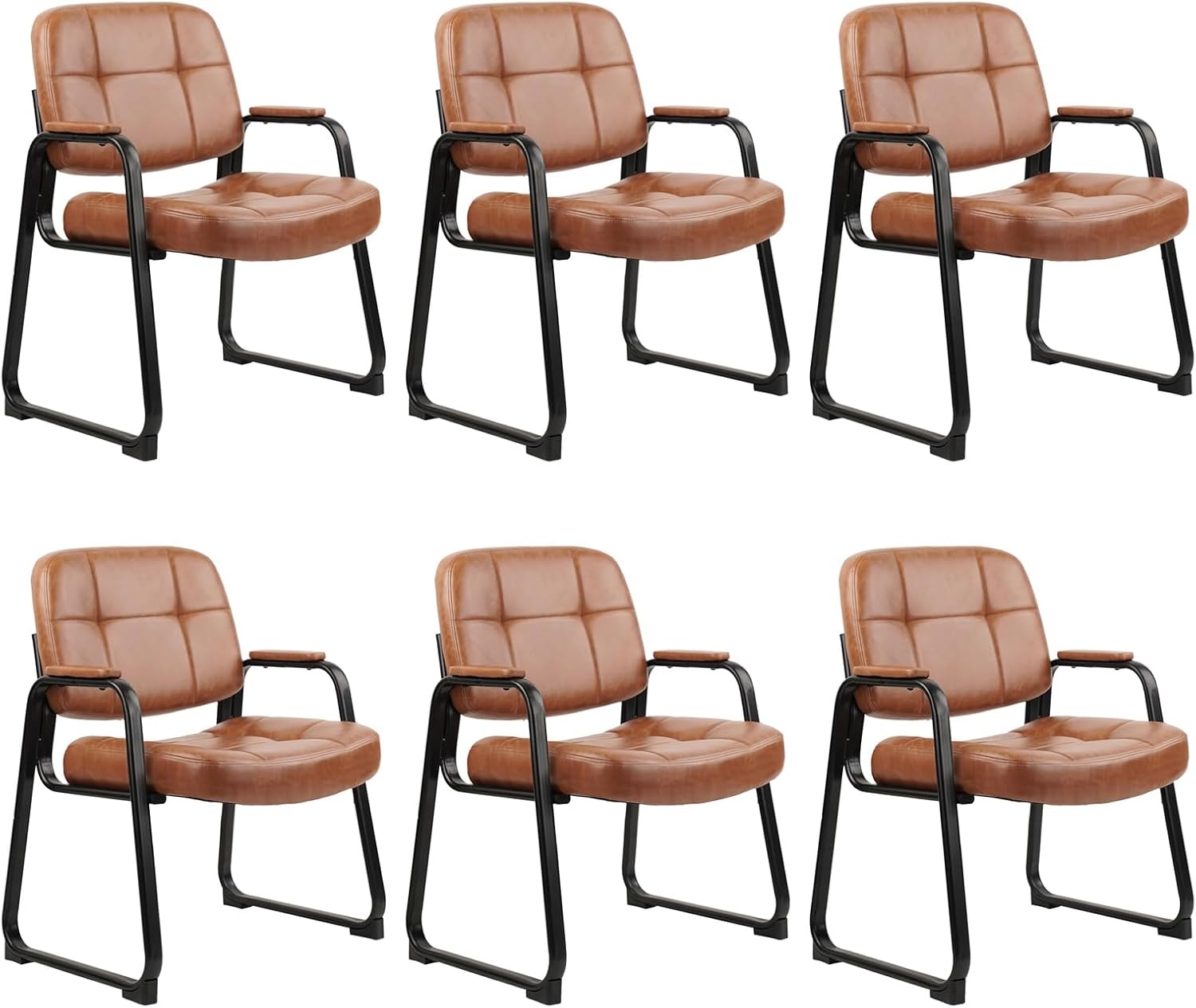 image:imageCLATINA Leather Office Guest Waiting Room Chair Sets of 4 Reception Chair No Wheels with Armrests and Lumber Support Stationary Desk Armchair for Meeting Conference Lobby Shool Study GreyBrownseldbase500lbs