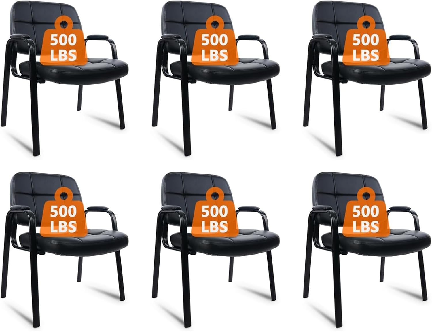 image:imageCLATINA Leather Office Guest Waiting Room Chair Sets of 4 Reception Chair No Wheels with Armrests and Lumber Support Stationary Desk Armchair for Meeting Conference Lobby Shool Study GreyBlack500lbs
