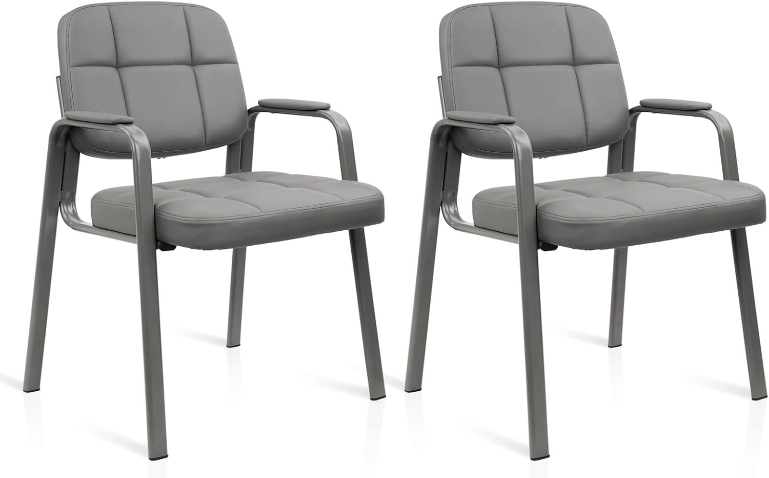 image:imageCLATINA Leather Office Guest Waiting Room Chair Sets of 4 Reception Chair No Wheels with Armrests and Lumber Support Stationary Desk Armchair for Meeting Conference Lobby Shool Study GreyGrey