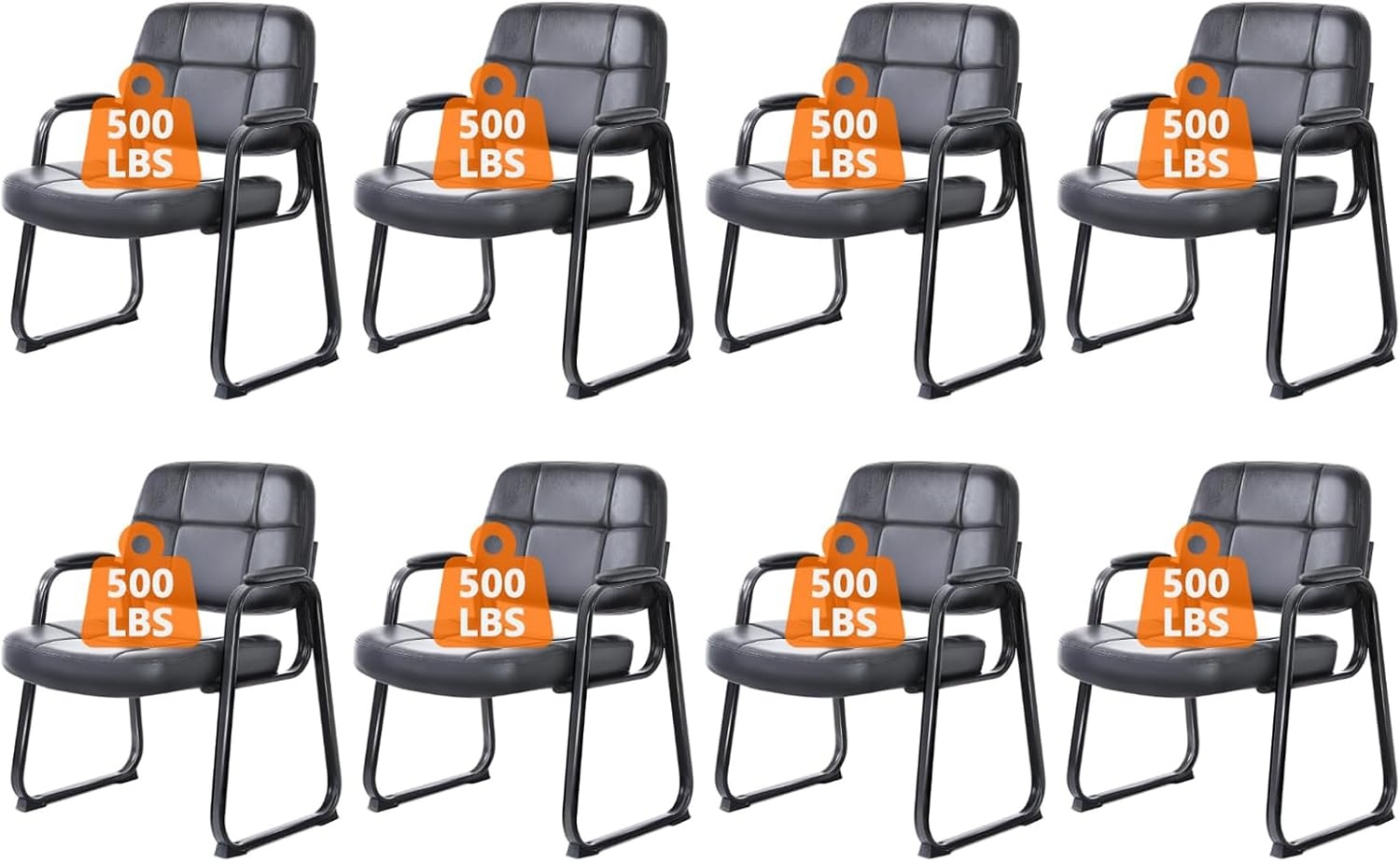image:imageCLATINA Leather Office Guest Waiting Room Chair Sets of 4 Reception Chair No Wheels with Armrests and Lumber Support Stationary Desk Armchair for Meeting Conference Lobby Shool Study GreyBlackseldbase500lbs