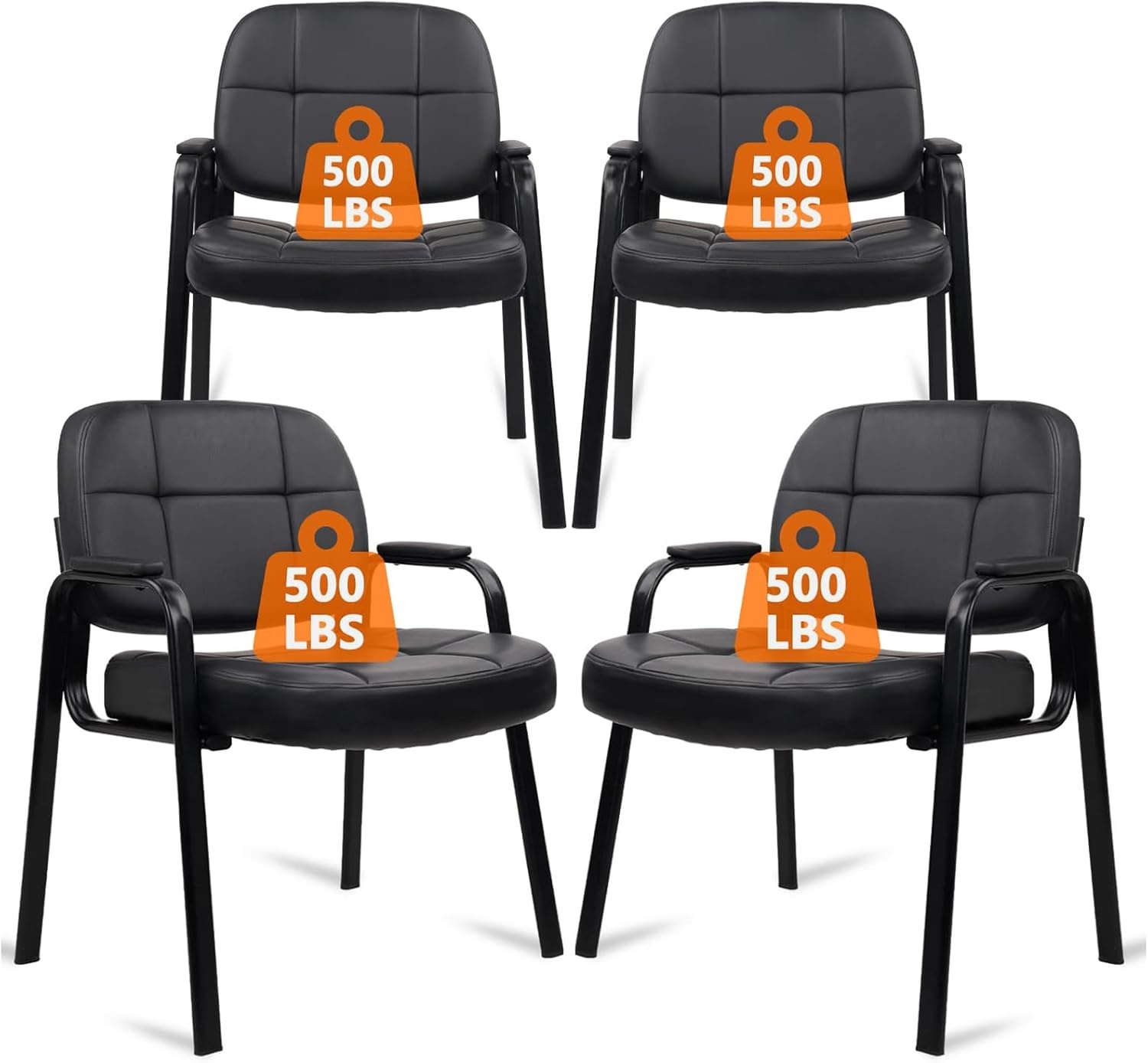 image:imageCLATINA Leather Office Guest Waiting Room Chair Sets of 4 Reception Chair No Wheels with Armrests and Lumber Support Stationary Desk Armchair for Meeting Conference Lobby Shool Study GreyBlack500lbs