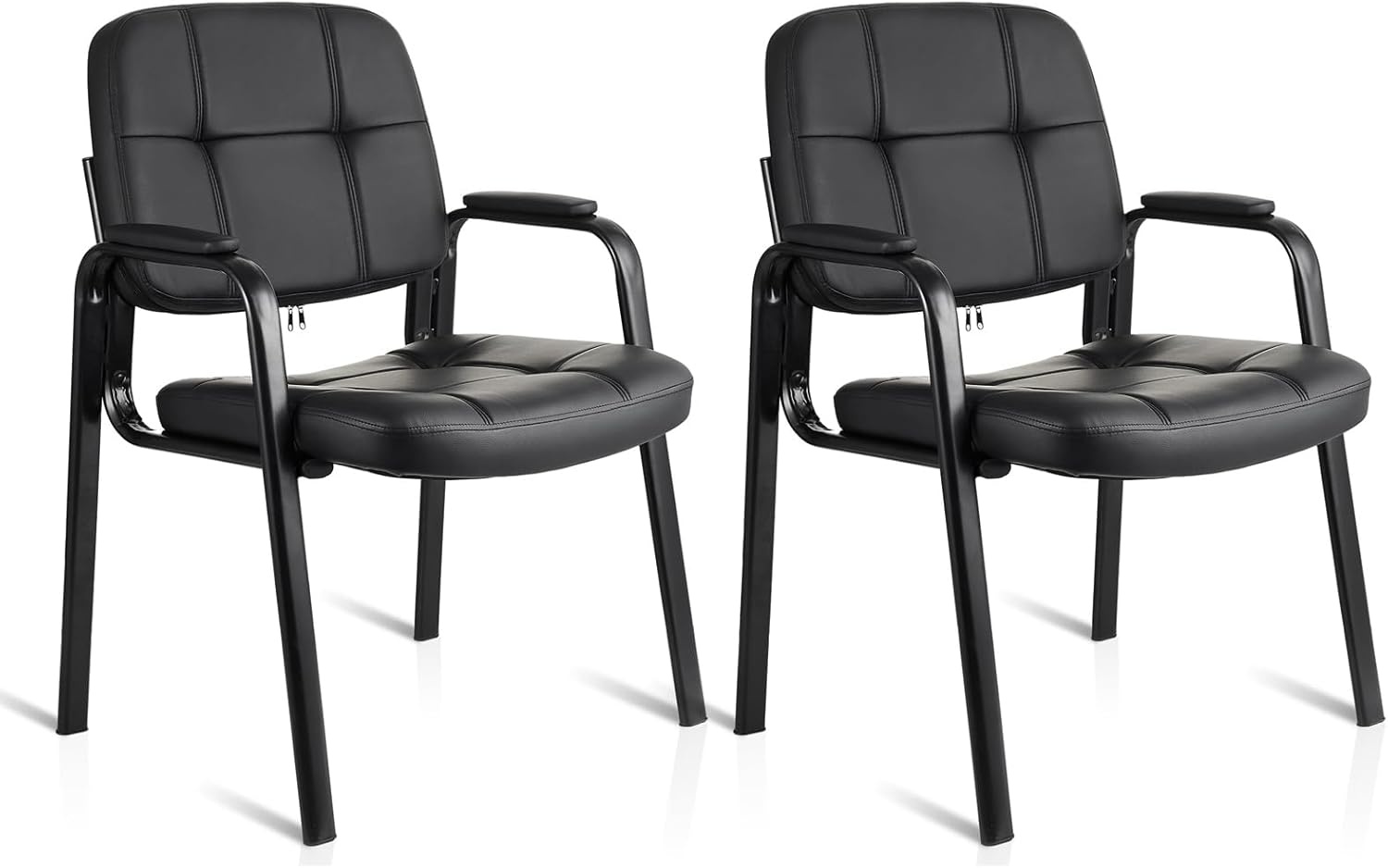 image:imageCLATINA Leather Office Guest Waiting Room Chair Sets of 4 Reception Chair No Wheels with Armrests and Lumber Support Stationary Desk Armchair for Meeting Conference Lobby Shool Study GreyBlack