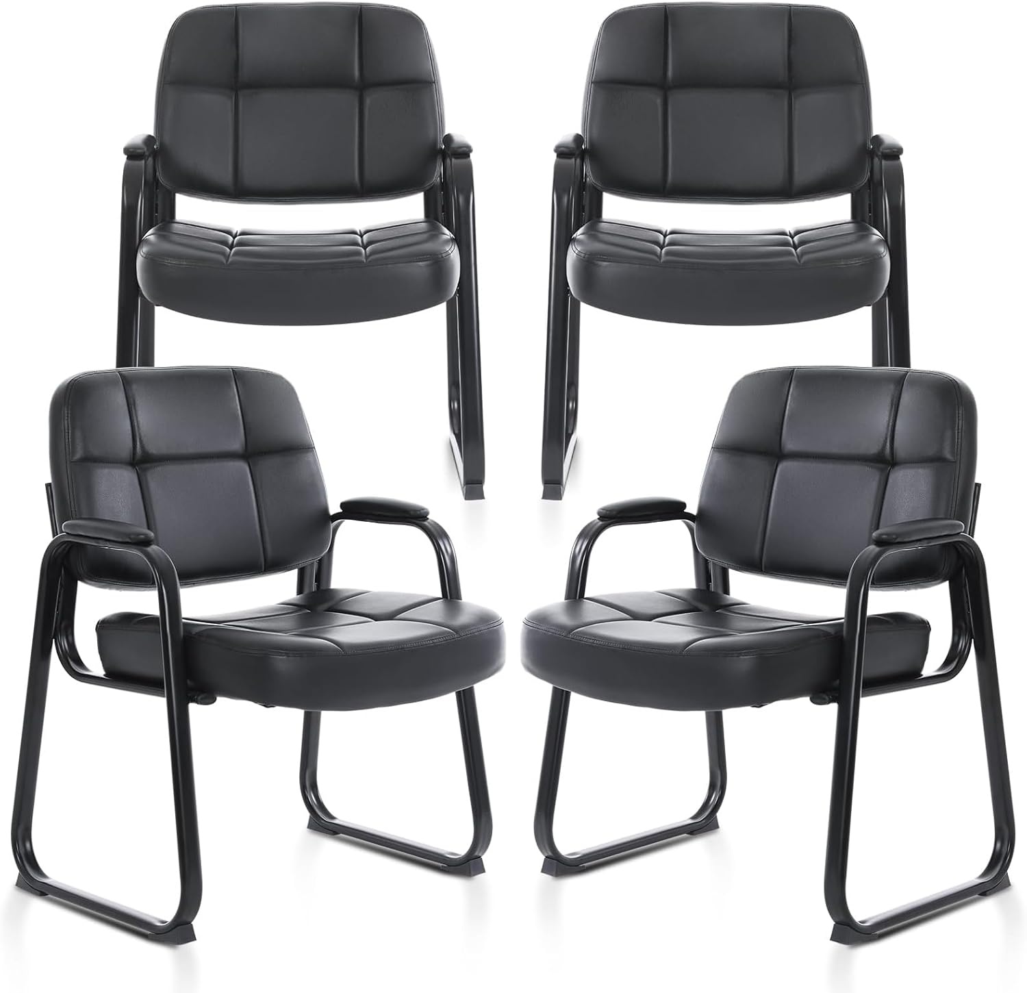 image:imageCLATINA Leather Office Guest Waiting Room Chair Sets of 4 Reception Chair No Wheels with Armrests and Lumber Support Stationary Desk Armchair for Meeting Conference Lobby Shool Study GreyBlackseldbase500lbs