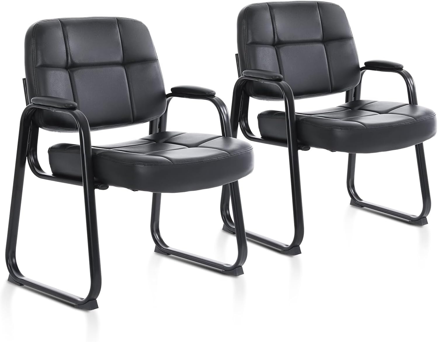image:imageCLATINA Leather Office Guest Waiting Room Chair Sets of 4 Reception Chair No Wheels with Armrests and Lumber Support Stationary Desk Armchair for Meeting Conference Lobby Shool Study GreyBlackseldbase500lbs