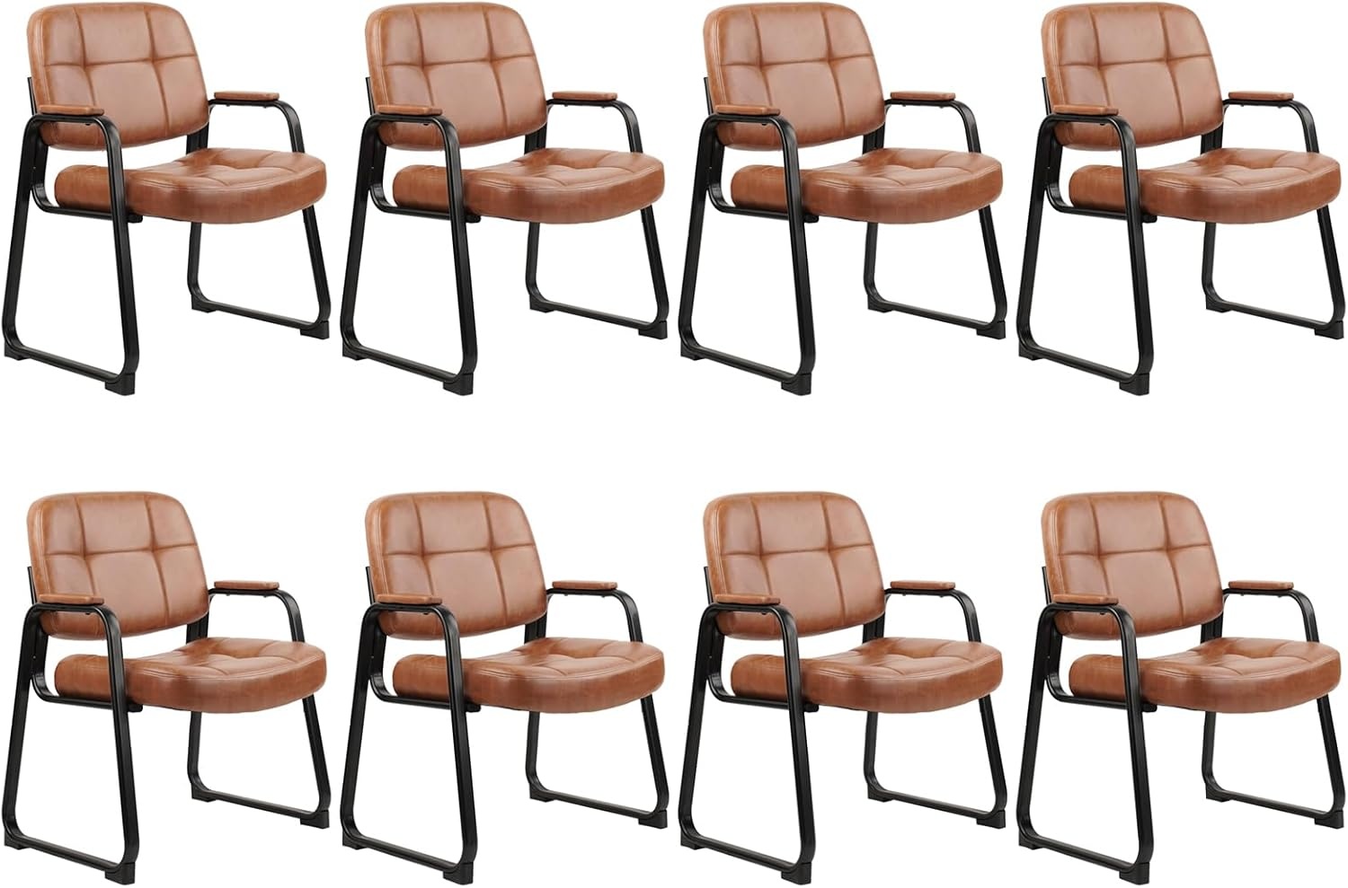 image:imageCLATINA Leather Office Guest Waiting Room Chair Sets of 4 Reception Chair No Wheels with Armrests and Lumber Support Stationary Desk Armchair for Meeting Conference Lobby Shool Study GreyBrownseldbase500lbs