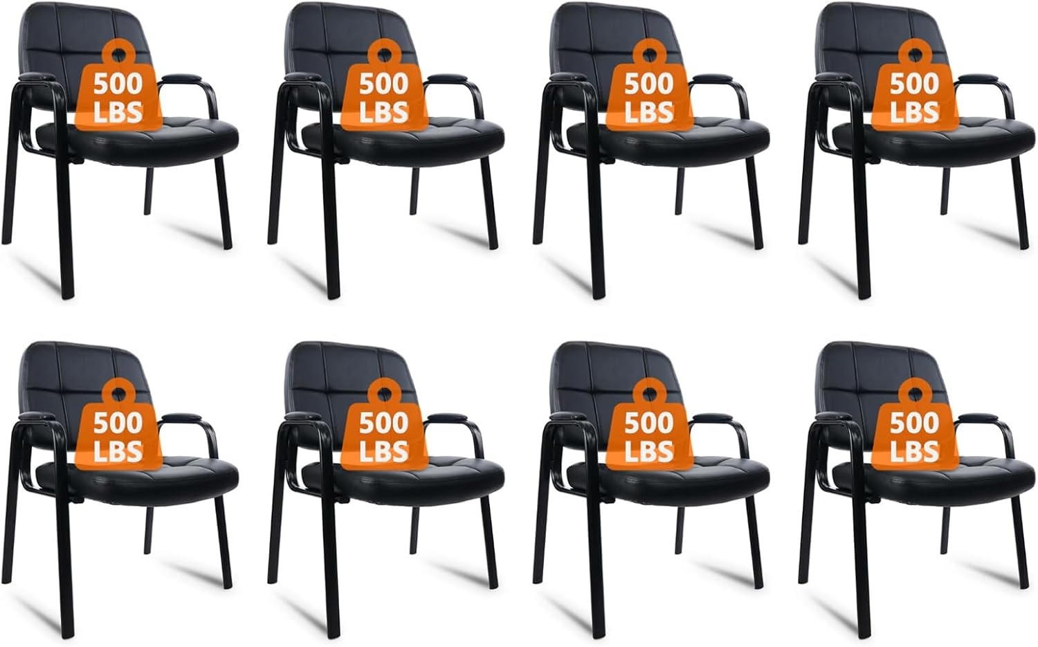 image:imageCLATINA Leather Office Guest Waiting Room Chair Sets of 4 Reception Chair No Wheels with Armrests and Lumber Support Stationary Desk Armchair for Meeting Conference Lobby Shool Study GreyBlack500lbs