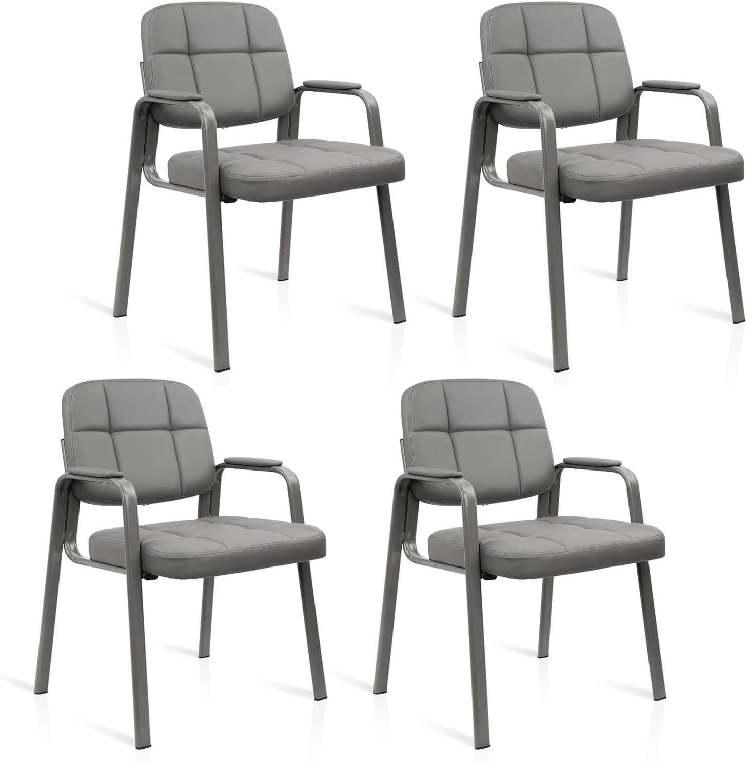 image:imageCLATINA Leather Office Guest Waiting Room Chair Sets of 4 Reception Chair No Wheels with Armrests and Lumber Support Stationary Desk Armchair for Meeting Conference Lobby Shool Study GreyGrey