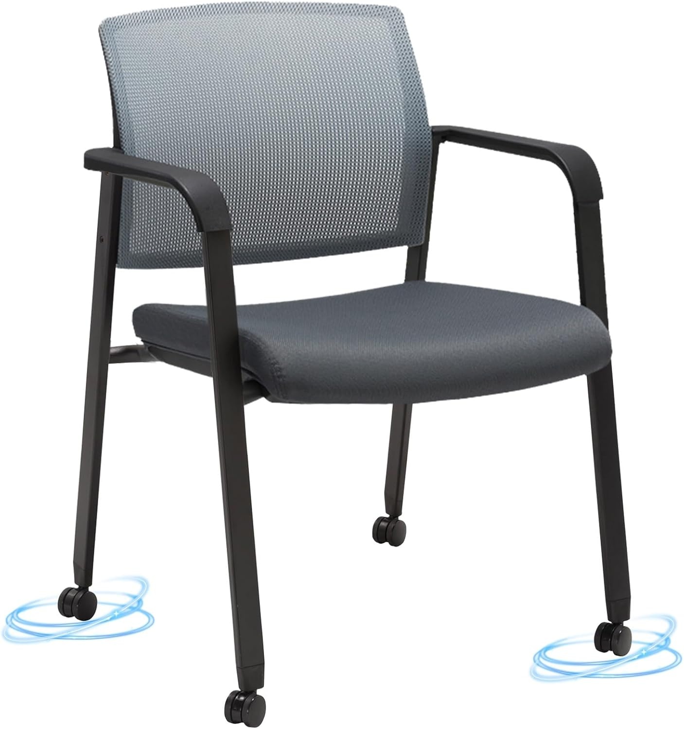 image:imageCLATINA Mesh Back Stacking Arm Chairs with Upholstered Fabric Seat and Ergonomic Lumber Support for Office School Church Guest Reception Black 4 Pack Set New VersionWithwheels Gray