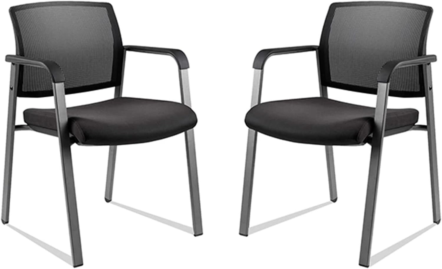 image:imageCLATINA Mesh Back Stacking Arm Chairs with Upholstered Fabric Seat and Ergonomic Lumber Support for Office School Church Guest Reception Black 4 Pack Set New VersionBlack