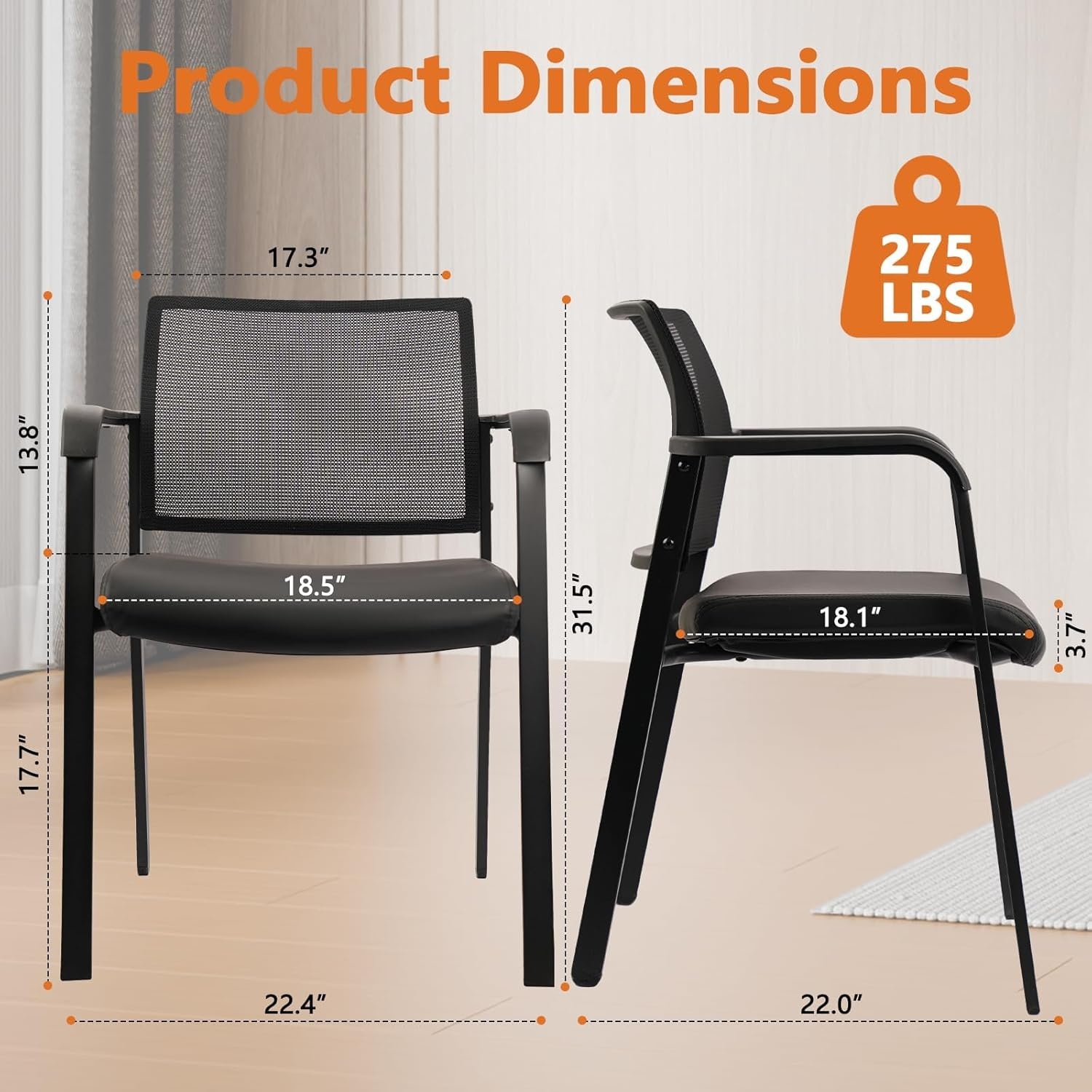image:imageCLATINA Mesh Back Stacking Arm Chairs with Upholstered Fabric Seat and Ergonomic Lumber Support for Office School Church Guest Reception Black 4 Pack Set New VersionBlack Leather
