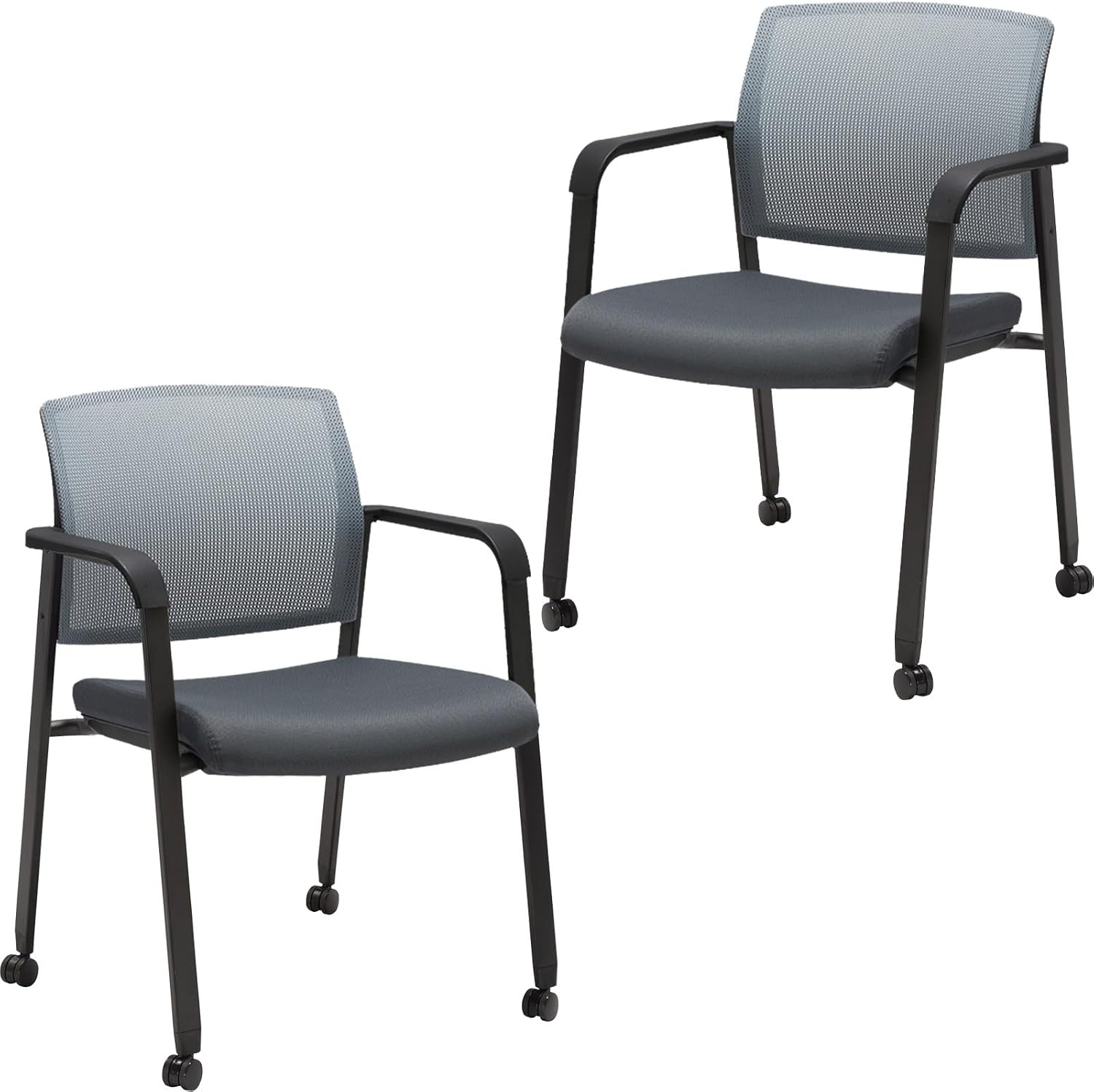 image:imageCLATINA Mesh Back Stacking Arm Chairs with Upholstered Fabric Seat and Ergonomic Lumber Support for Office School Church Guest Reception Black 4 Pack Set New VersionWithwheels Gray