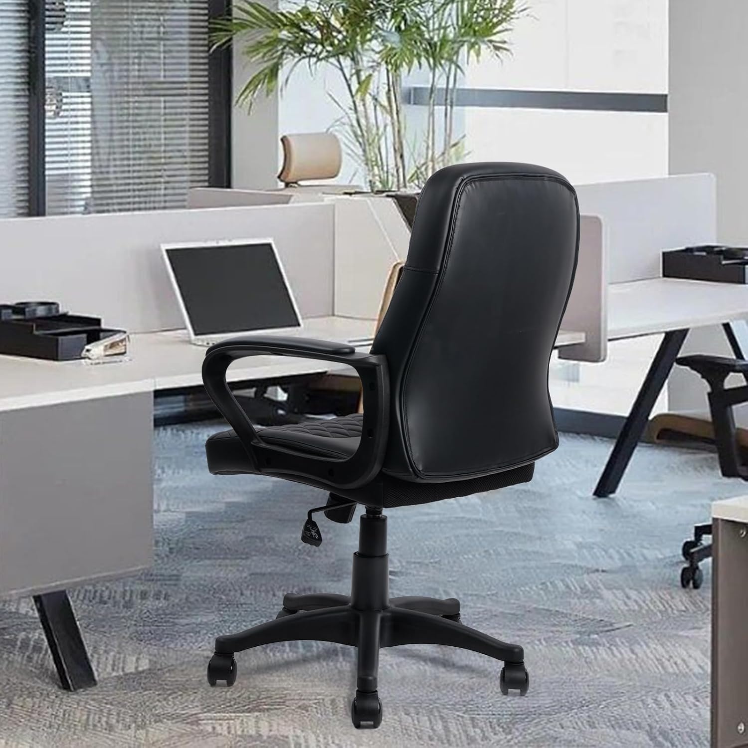 image:imageCLATINA Office Chair Mid Back Leather Computer Desk Chairs with Wheels Ergonomic Executive Swivel Stool with Lumbar Support Armrest for Home Office Black1 Pack