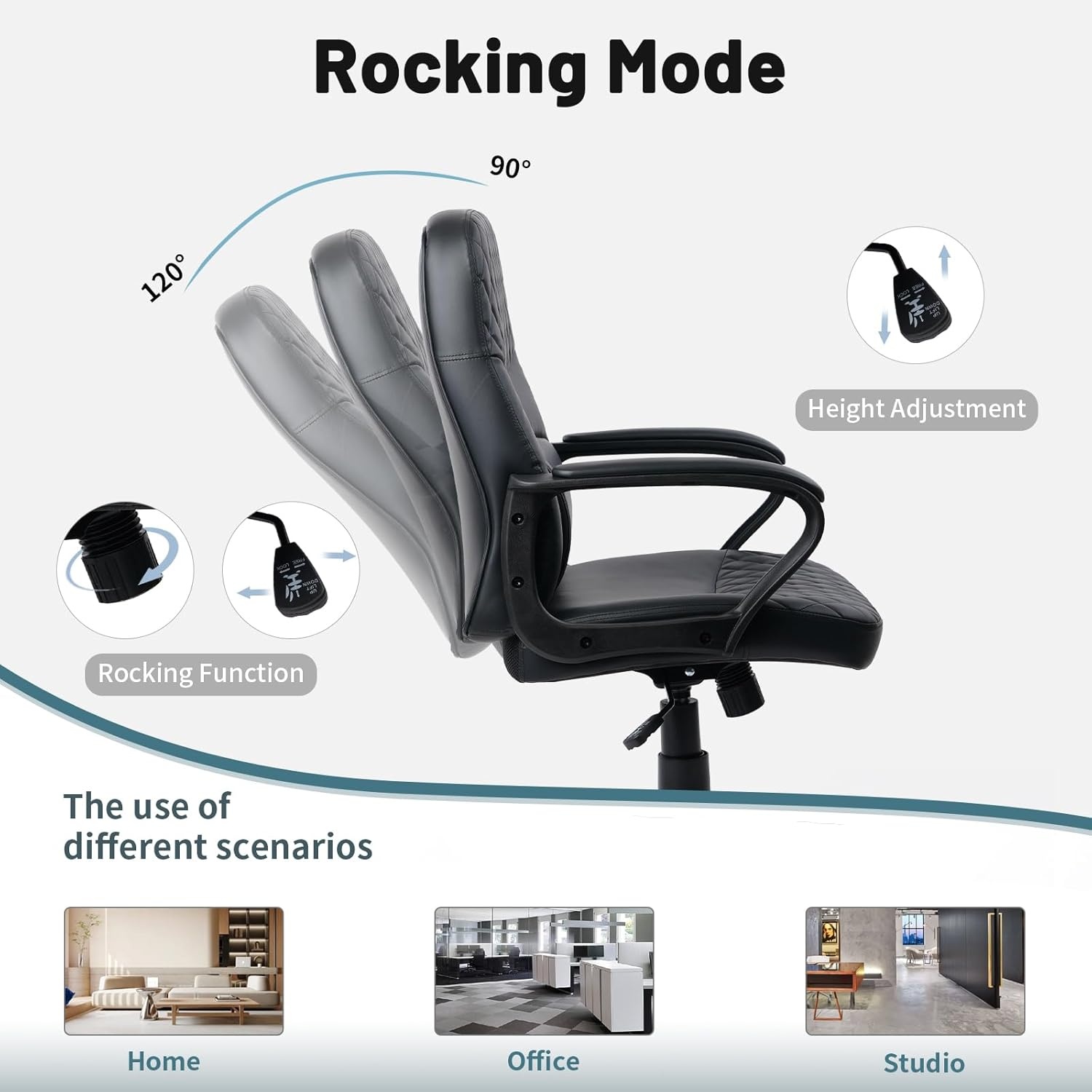 image:imageCLATINA Office Chair Mid Back Leather Computer Desk Chairs with Wheels Ergonomic Executive Swivel Stool with Lumbar Support Armrest for Home Office Black1 Pack