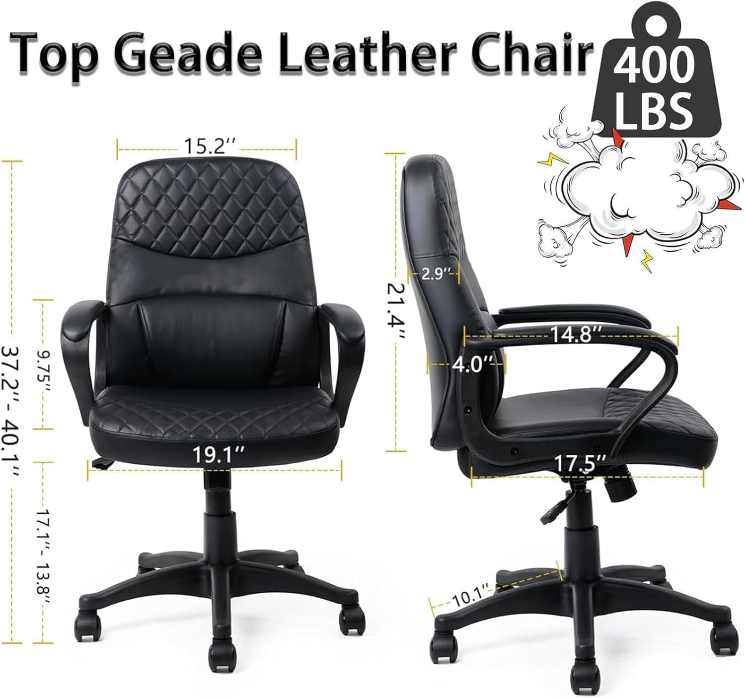 image:imageCLATINA Office Chair Mid Back Leather Computer Desk Chairs with Wheels Ergonomic Executive Swivel Stool with Lumbar Support Armrest for Home Office Black1 Pack