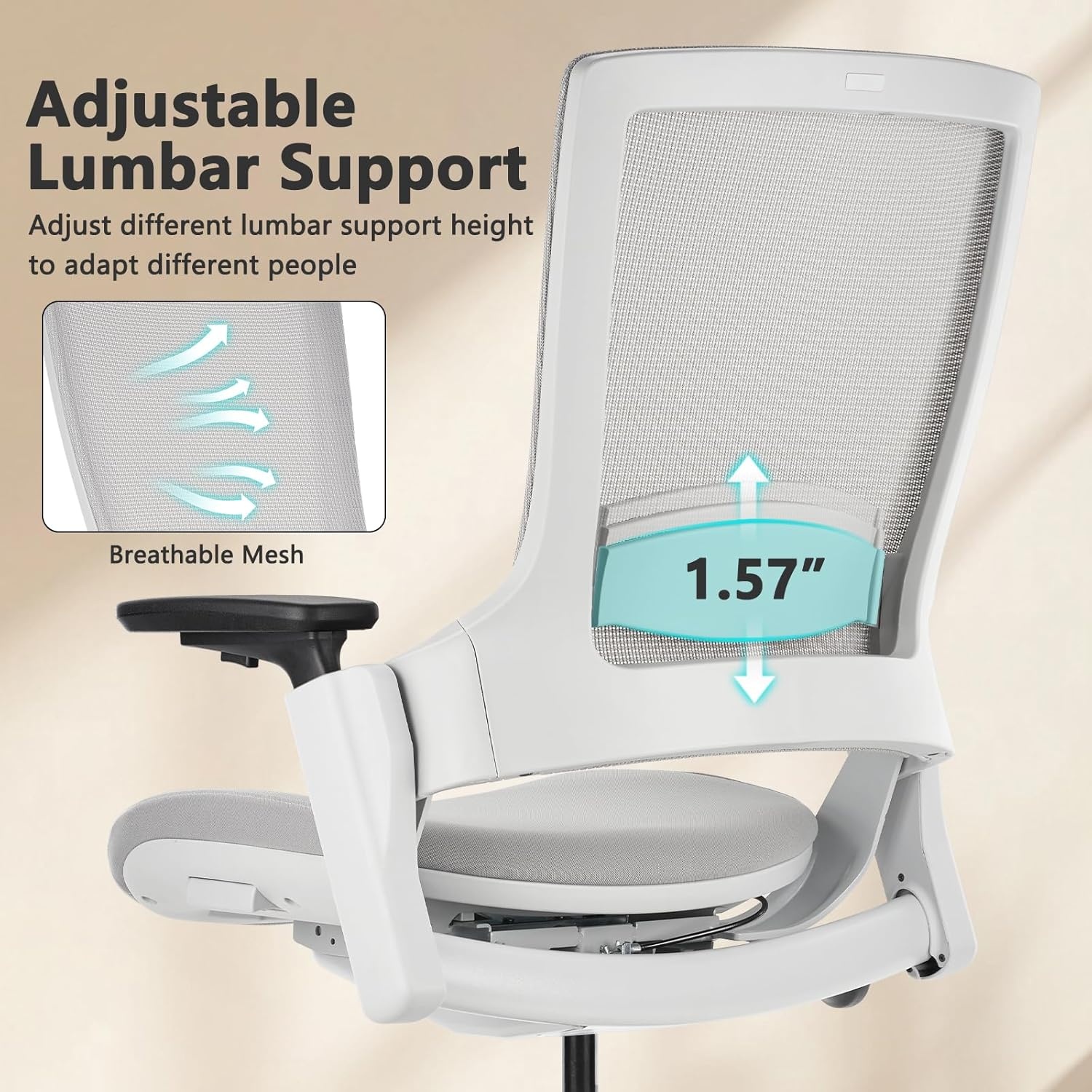image:imageCLATINA Office Chair Swivel Executive Chair Adjustable Ergonomic Computer Chair with 3D Armrest and Lumbar Support Mesh Backrest Task Chair for Home Office Conference Room