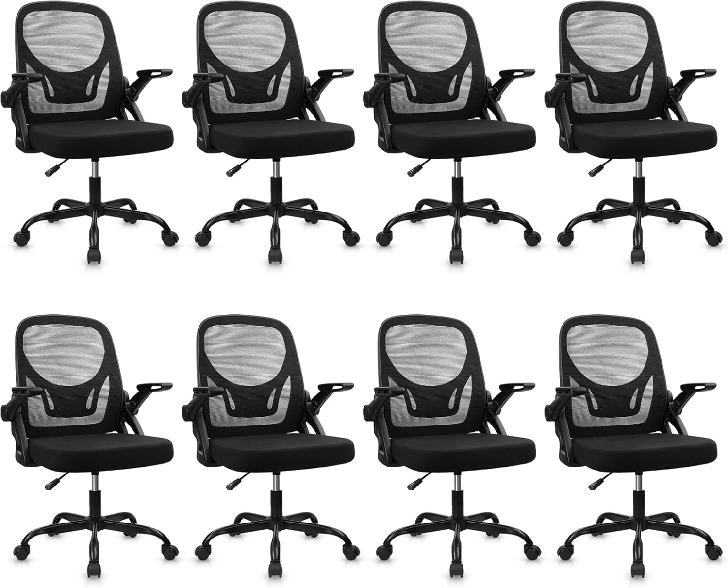 image:imageCLATINA Office Chair with Wheels Ergonomic Flip Up Arms Mesh Back Desk Chairs with Lumbar Support PU Leather Seat Adjustable Height Swivel Rolling Computer Task Chair for Study Home School BlackBlackfabric Seat