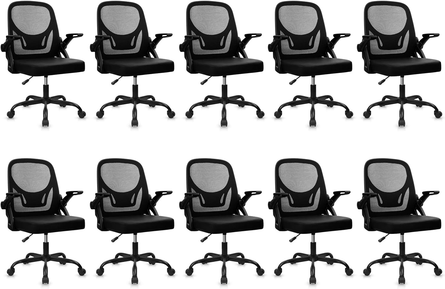 image:imageCLATINA Office Chair with Wheels Ergonomic Flip Up Arms Mesh Back Desk Chairs with Lumbar Support PU Leather Seat Adjustable Height Swivel Rolling Computer Task Chair for Study Home School BlackBlackleather Seat