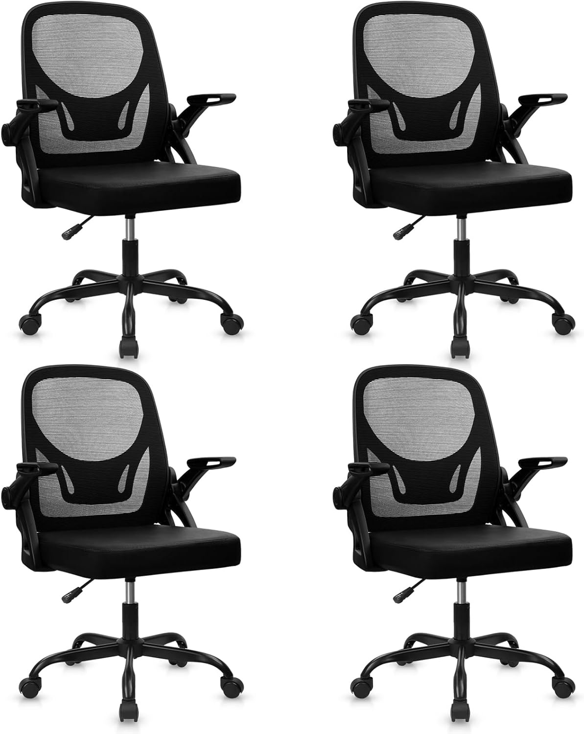 image:imageCLATINA Office Chair with Wheels Ergonomic Flip Up Arms Mesh Back Desk Chairs with Lumbar Support PU Leather Seat Adjustable Height Swivel Rolling Computer Task Chair for Study Home School BlackBlackleather Seat