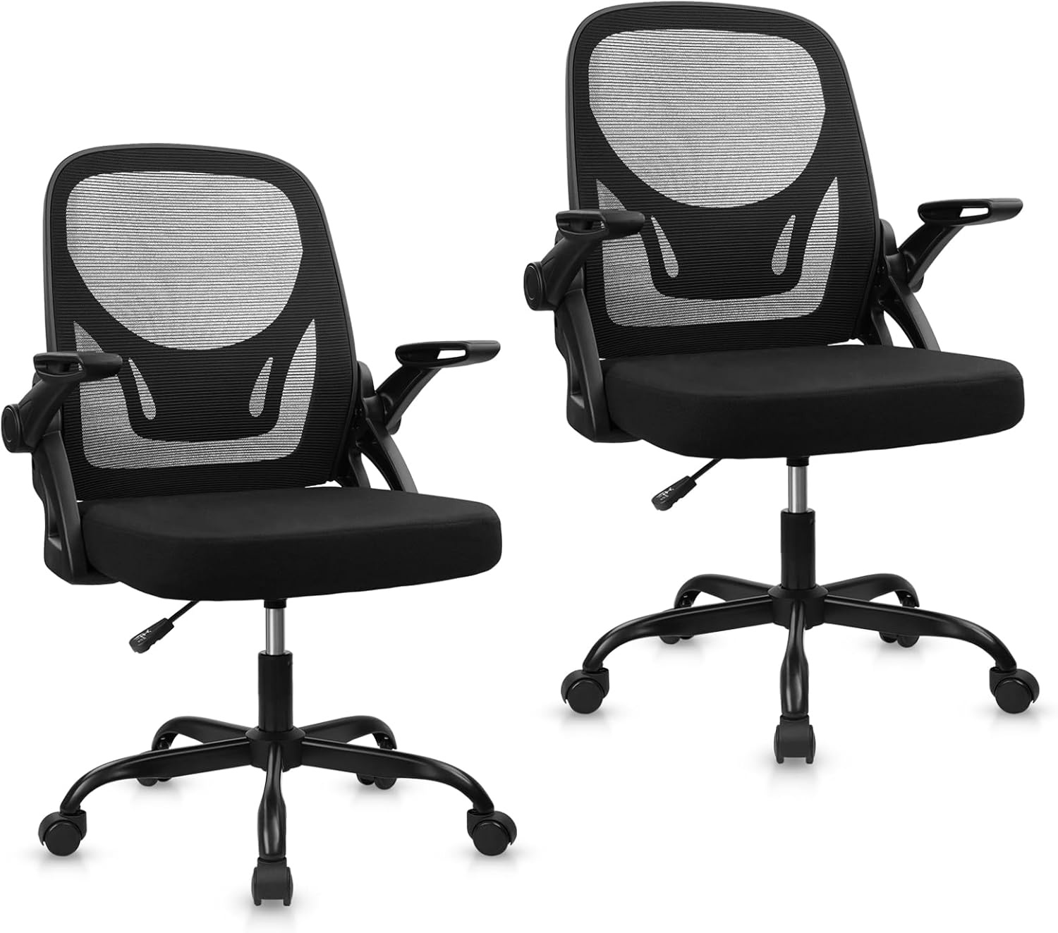 image:imageCLATINA Office Chair with Wheels Ergonomic Flip Up Arms Mesh Back Desk Chairs with Lumbar Support PU Leather Seat Adjustable Height Swivel Rolling Computer Task Chair for Study Home School BlackBlackfabric Seat