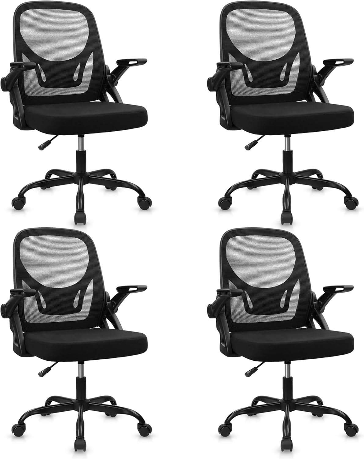 image:imageCLATINA Office Chair with Wheels Ergonomic Flip Up Arms Mesh Back Desk Chairs with Lumbar Support PU Leather Seat Adjustable Height Swivel Rolling Computer Task Chair for Study Home School BlackBlackfabric Seat