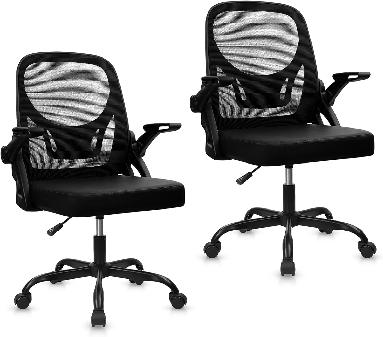 image:imageCLATINA Office Chair with Wheels Ergonomic Flip Up Arms Mesh Back Desk Chairs with Lumbar Support PU Leather Seat Adjustable Height Swivel Rolling Computer Task Chair for Study Home School BlackBlackleather Seat