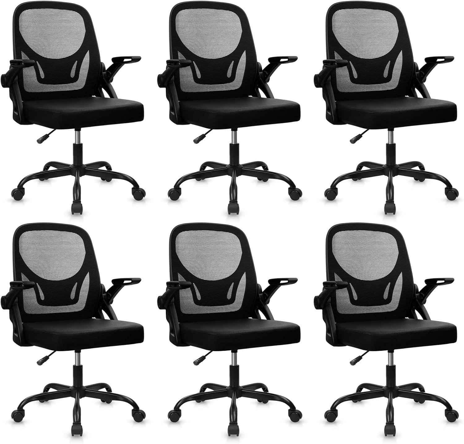 image:imageCLATINA Office Chair with Wheels Ergonomic Flip Up Arms Mesh Back Desk Chairs with Lumbar Support PU Leather Seat Adjustable Height Swivel Rolling Computer Task Chair for Study Home School BlackBlackleather Seat