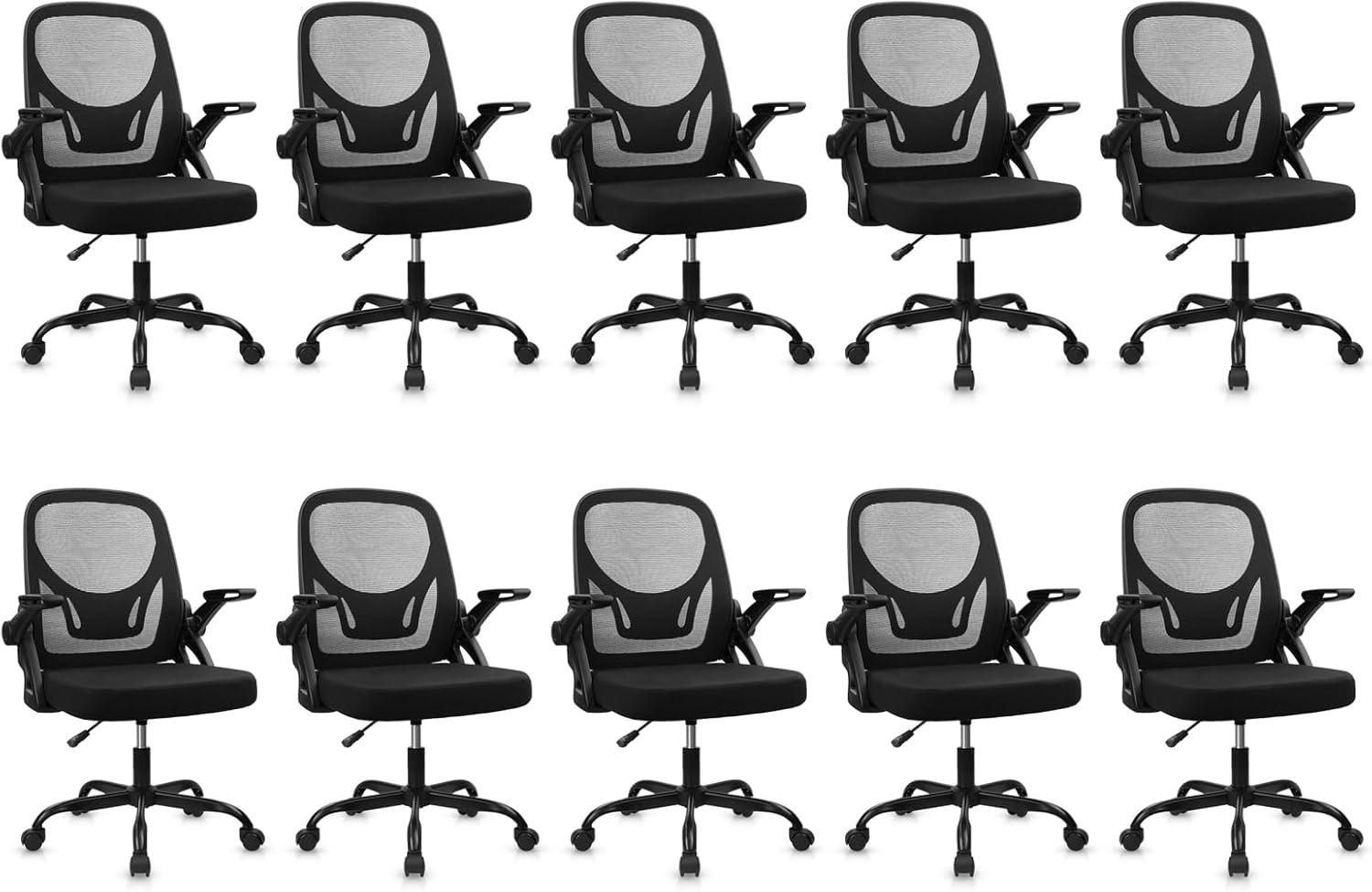 image:imageCLATINA Office Chair with Wheels Ergonomic Flip Up Arms Mesh Back Desk Chairs with Lumbar Support PU Leather Seat Adjustable Height Swivel Rolling Computer Task Chair for Study Home School BlackBlackfabric Seat