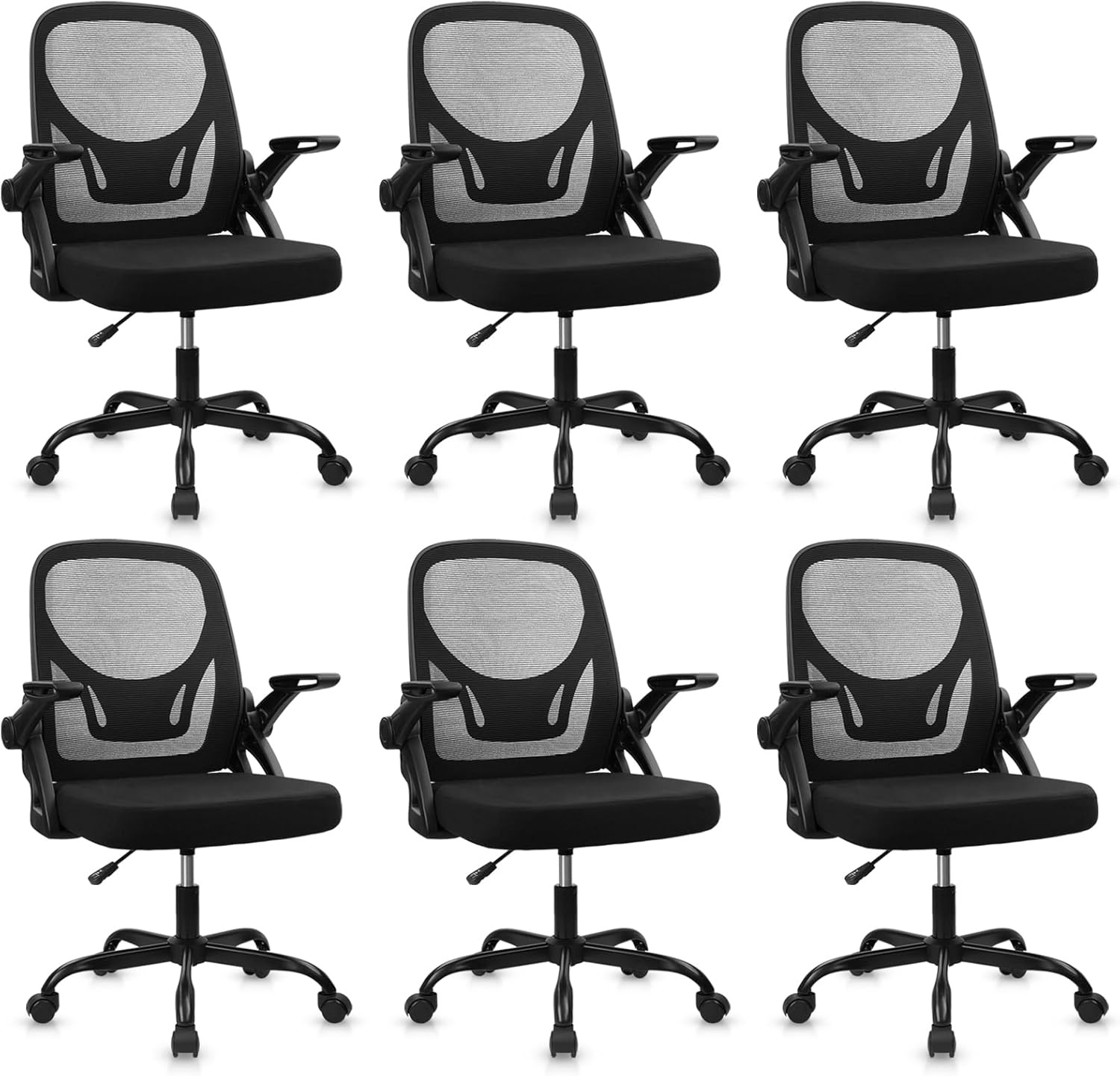 image:imageCLATINA Office Chair with Wheels Ergonomic Flip Up Arms Mesh Back Desk Chairs with Lumbar Support PU Leather Seat Adjustable Height Swivel Rolling Computer Task Chair for Study Home School BlackBlackfabric Seat