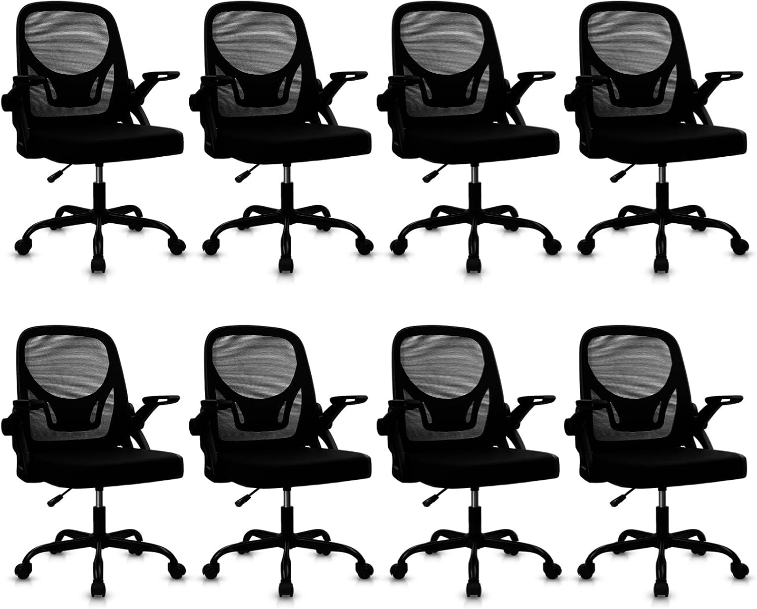 image:imageCLATINA Office Chair with Wheels Ergonomic Flip Up Arms Mesh Back Desk Chairs with Lumbar Support PU Leather Seat Adjustable Height Swivel Rolling Computer Task Chair for Study Home School BlackBlackleather Seat