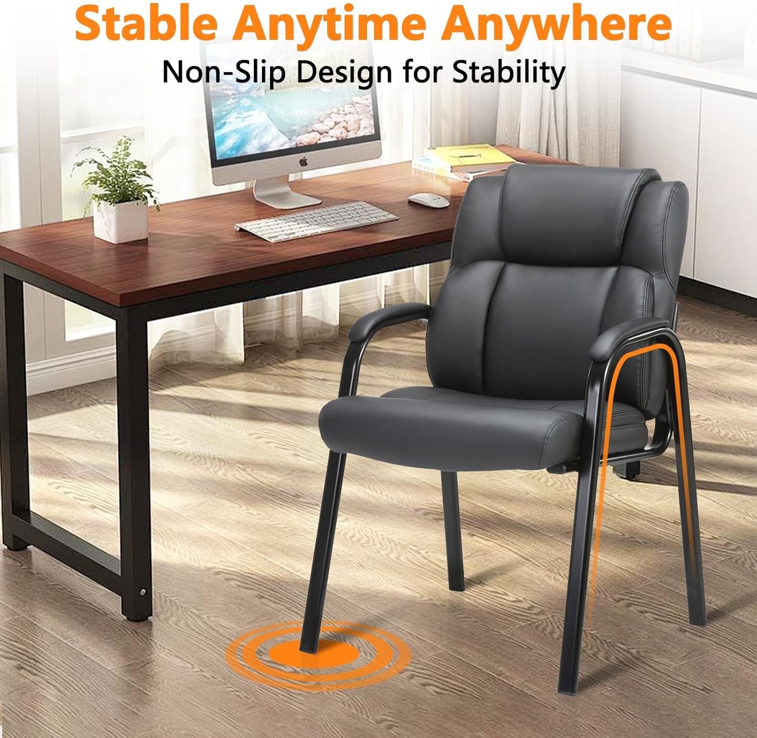 image:imageCLATINA Office Guest Chair Leather Reception Chair with Bonded Padded Arm Rest and Sled Base Desk Chair No Wheels for Reception Conference Waiting Room Side Office Home BlackBlack