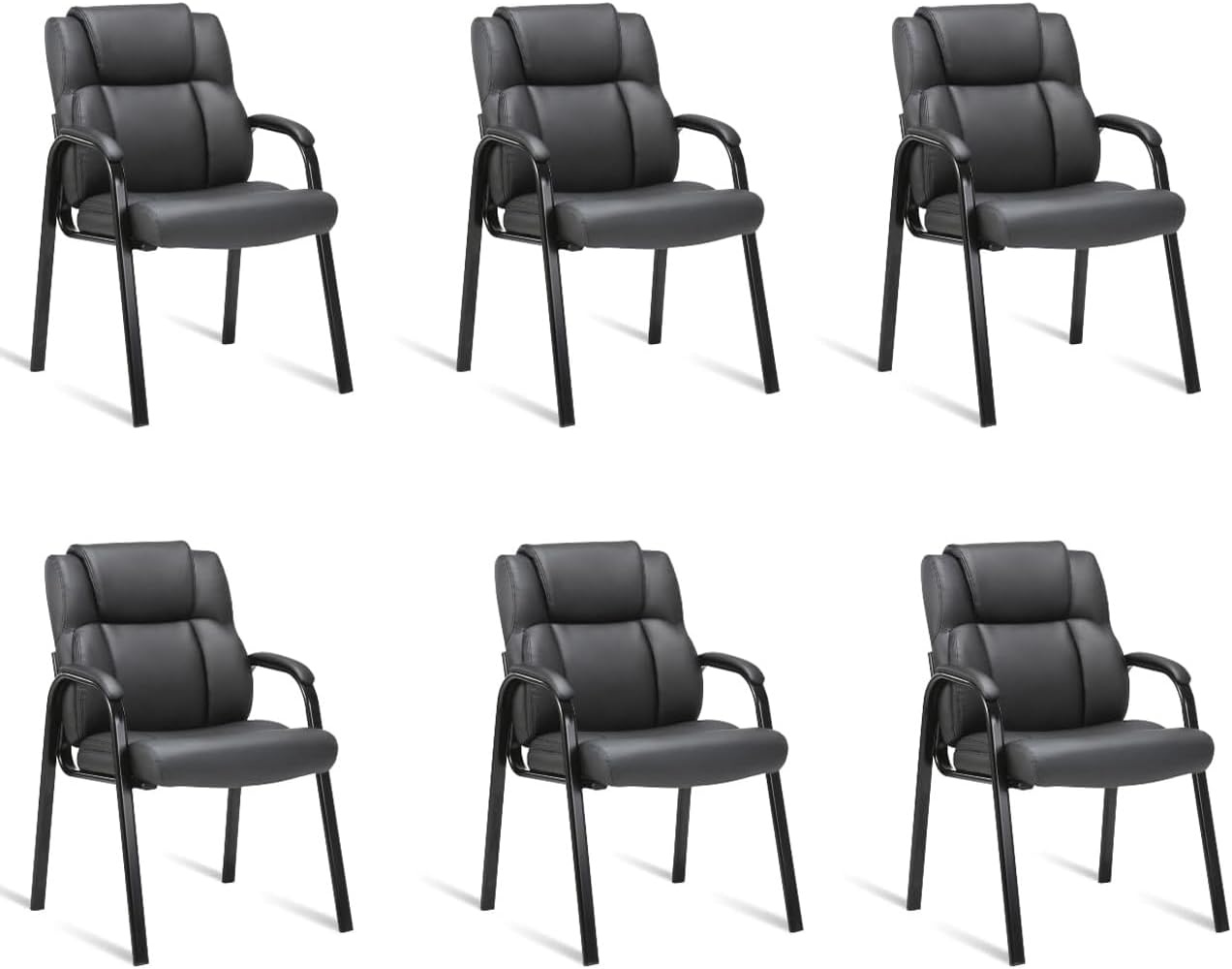 image:imageCLATINA Office Guest Chair Leather Reception Chair with Bonded Padded Arm Rest and Sled Base Desk Chair No Wheels for Reception Conference Waiting Room Side Office Home BlackBlack