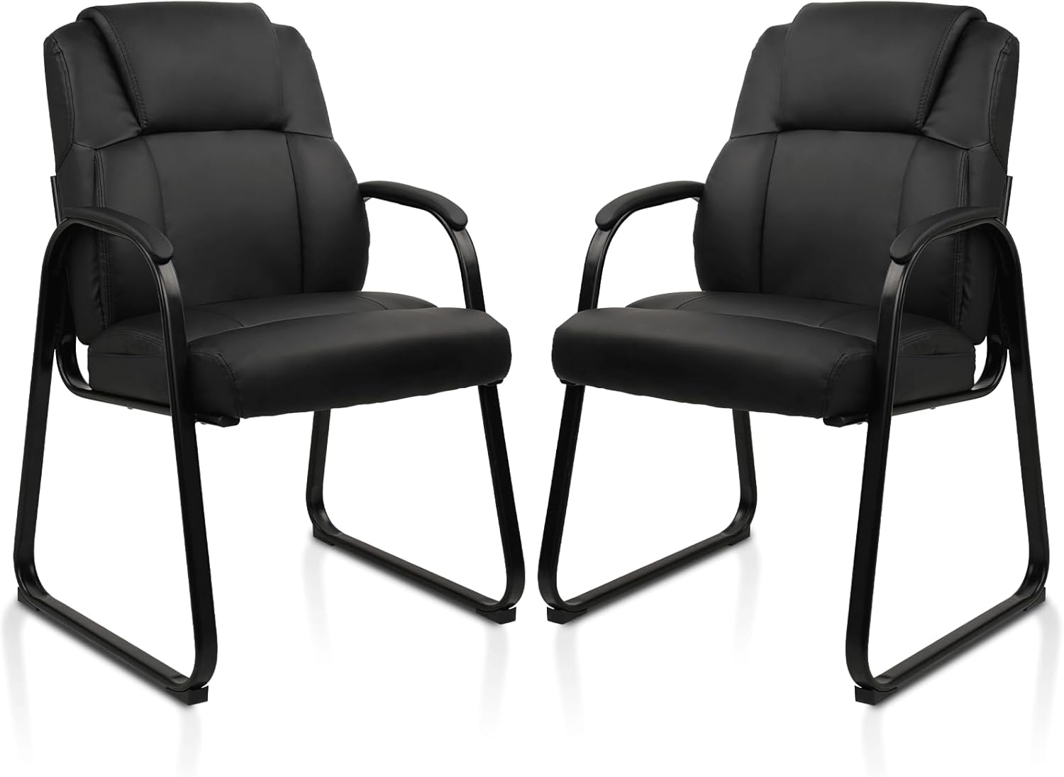 image:imageCLATINA Office Guest Chair Leather Reception Chair with Bonded Padded Arm Rest and Sled Base Desk Chair No Wheels for Reception Conference Waiting Room Side Office Home BlackBlacksledbase