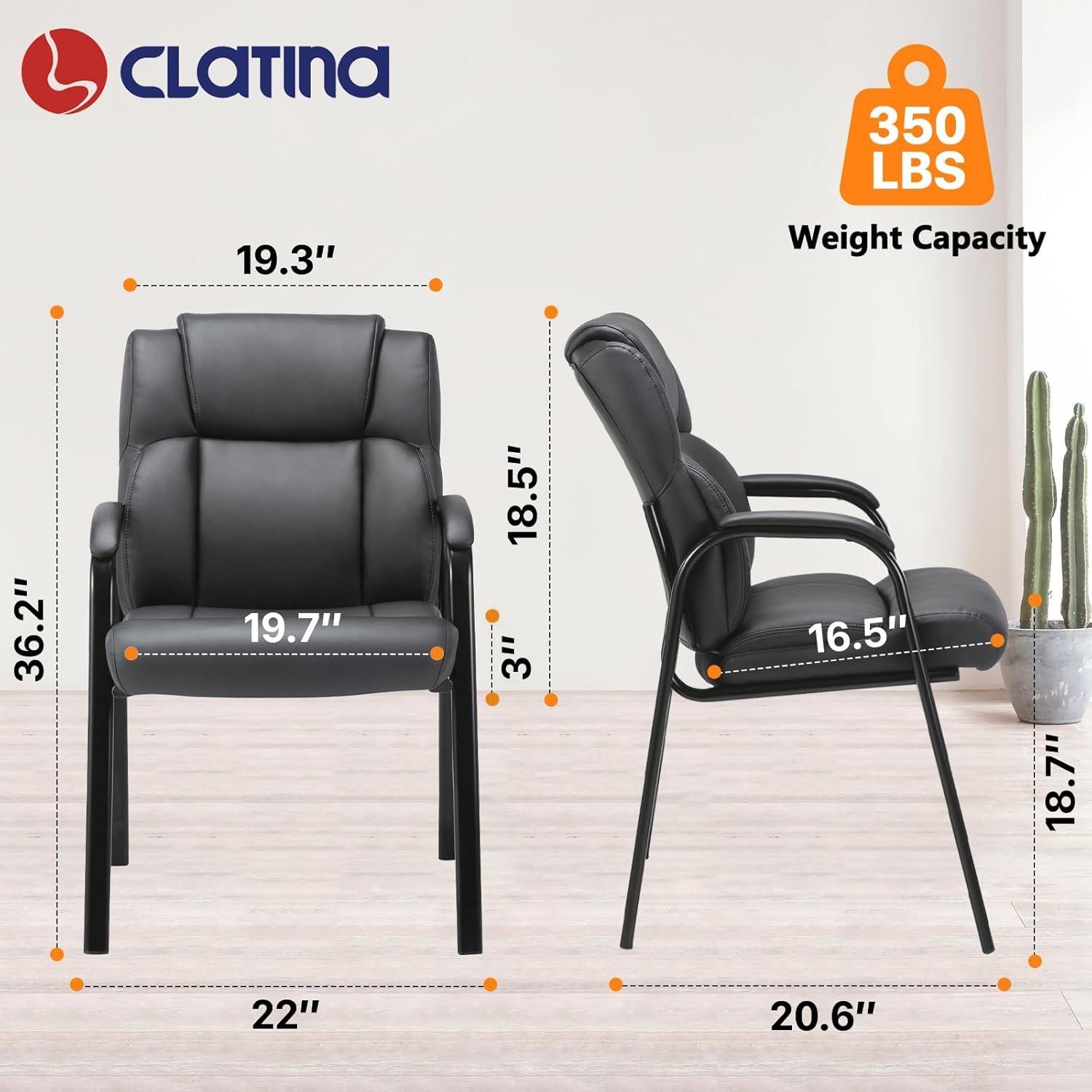 image:imageCLATINA Office Guest Chair Leather Reception Chair with Bonded Padded Arm Rest and Sled Base Desk Chair No Wheels for Reception Conference Waiting Room Side Office Home BlackBlack