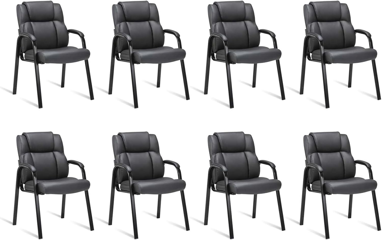 image:imageCLATINA Office Guest Chair Leather Reception Chair with Bonded Padded Arm Rest and Sled Base Desk Chair No Wheels for Reception Conference Waiting Room Side Office Home BlackBlack
