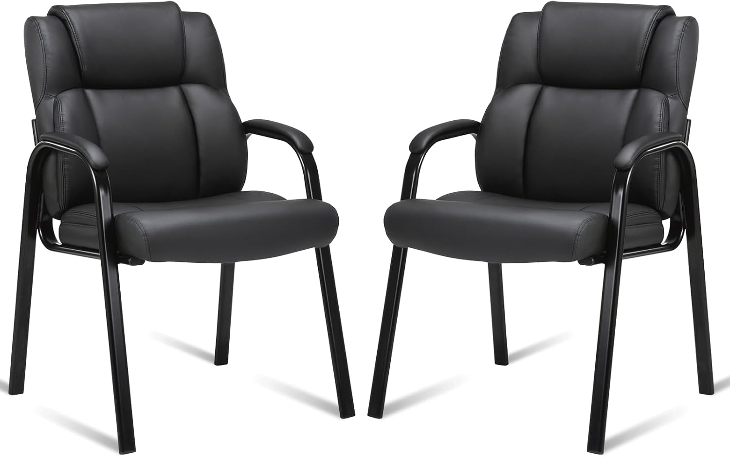 image:imageCLATINA Office Guest Chair Leather Reception Chair with Bonded Padded Arm Rest and Sled Base Desk Chair No Wheels for Reception Conference Waiting Room Side Office Home BlackBlack