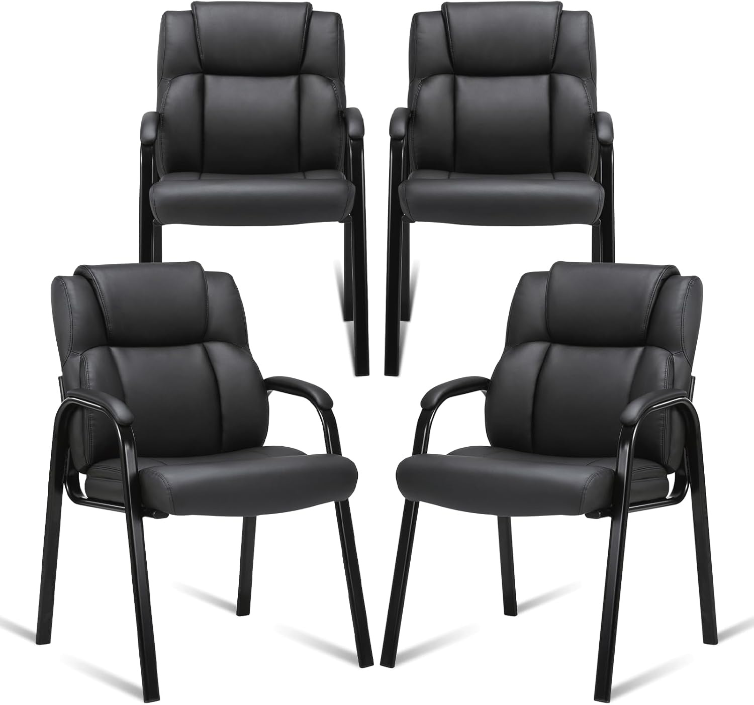 image:imageCLATINA Office Guest Chair Leather Reception Chair with Bonded Padded Arm Rest and Sled Base Desk Chair No Wheels for Reception Conference Waiting Room Side Office Home BlackBlack