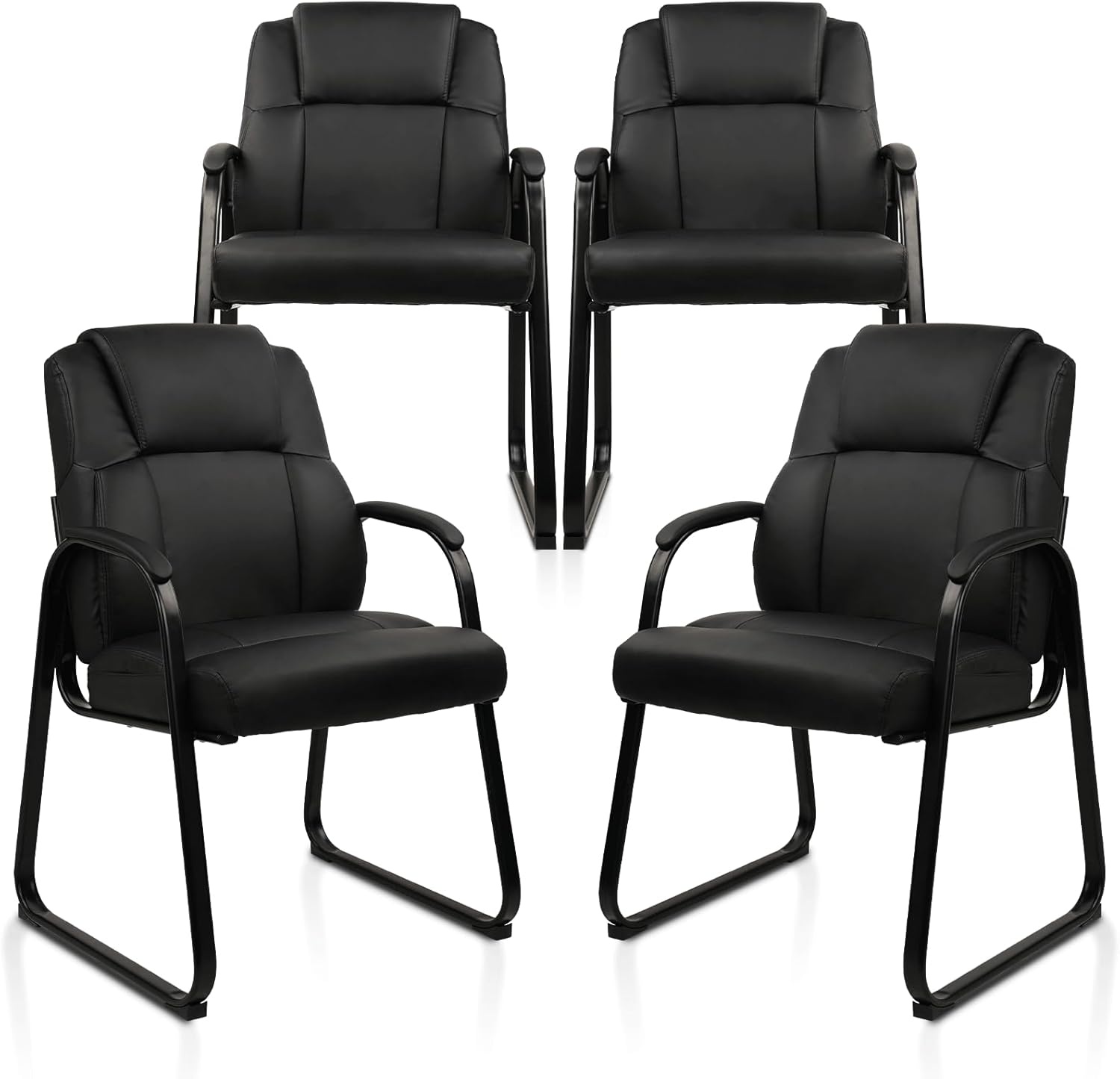 image:imageCLATINA Office Guest Chair Leather Reception Chair with Bonded Padded Arm Rest and Sled Base Desk Chair No Wheels for Reception Conference Waiting Room Side Office Home BlackBlacksledbase
