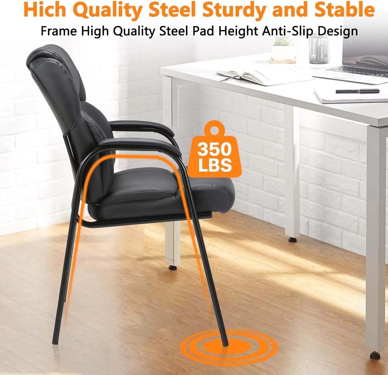 image:imageCLATINA Office Guest Chair Leather Reception Chair with Bonded Padded Arm Rest and Sled Base Desk Chair No Wheels for Reception Conference Waiting Room Side Office Home BlackBlack