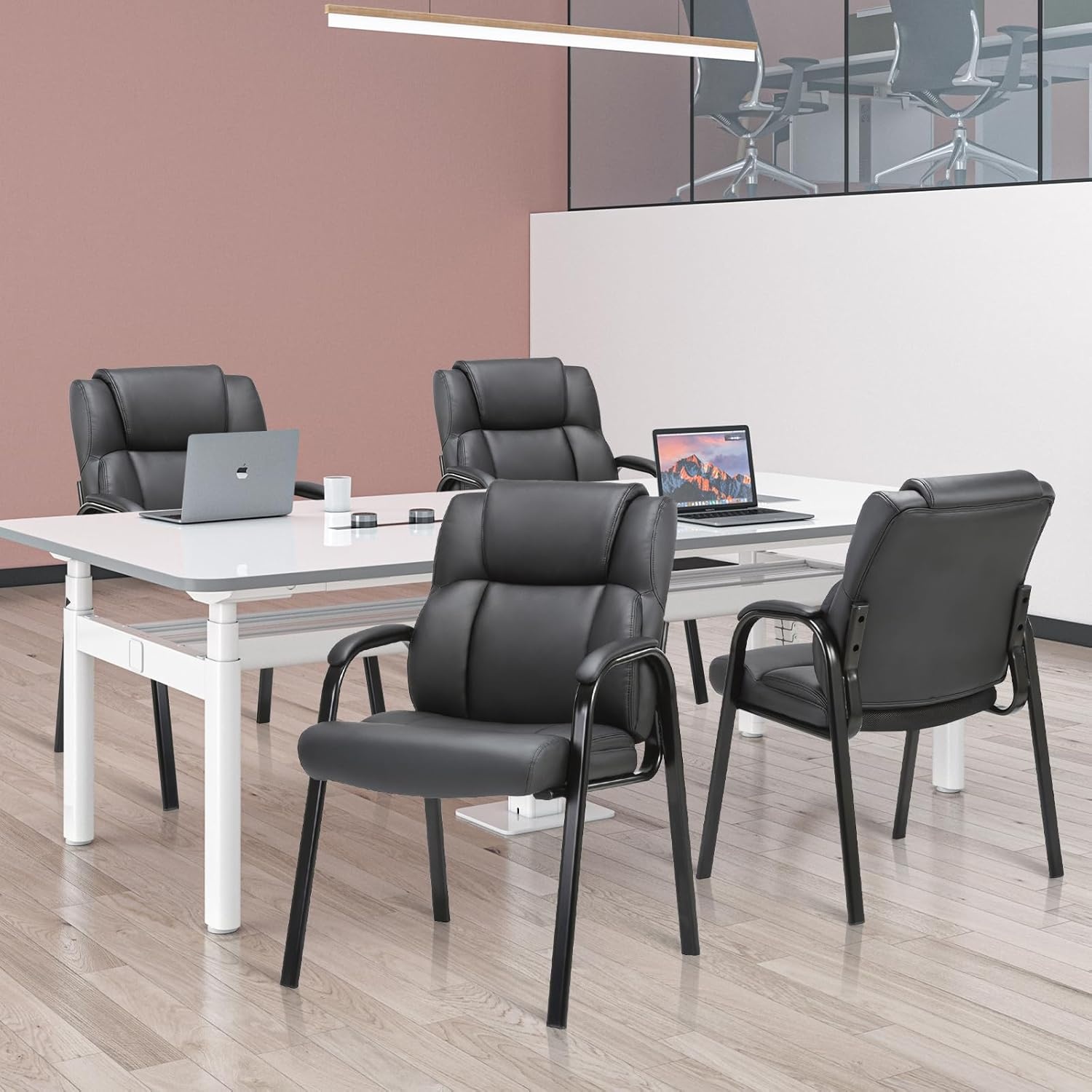 image:imageCLATINA Office Guest Chair Leather Reception Chair with Bonded Padded Arm Rest and Sled Base Desk Chair No Wheels for Reception Conference Waiting Room Side Office Home BlackBlack