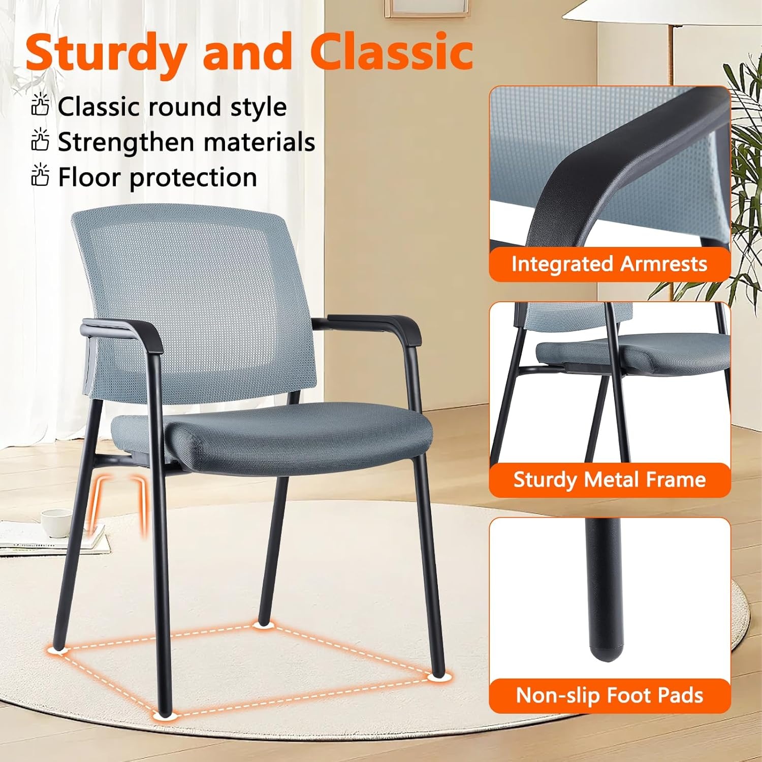 image:imageCLATINA Office Reception Guest Chair Mesh Back Stacking with Ergonomic Lumbar Support and Thickened Seat Cushion for Waiting Conference Room Black 2 PackGrey