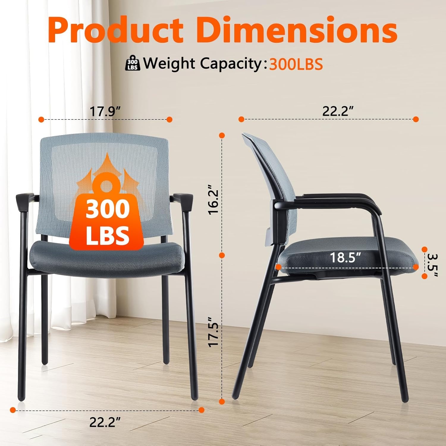 image:imageCLATINA Office Reception Guest Chair Mesh Back Stacking with Ergonomic Lumbar Support and Thickened Seat Cushion for Waiting Conference Room Black 2 PackGrey