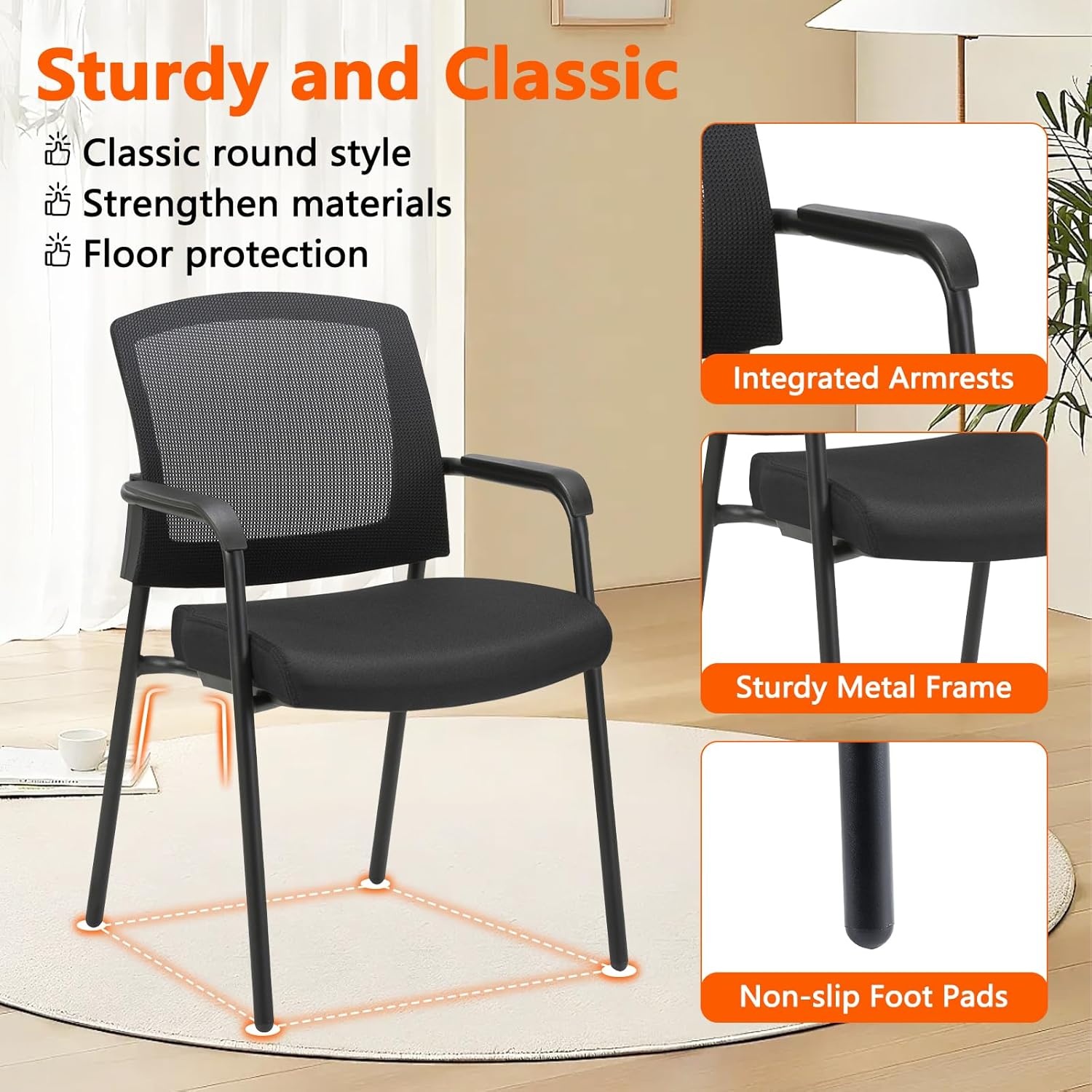 image:imageCLATINA Office Reception Guest Chair Mesh Back Stacking with Ergonomic Lumbar Support and Thickened Seat Cushion for Waiting Conference Room Black 2 PackBlack