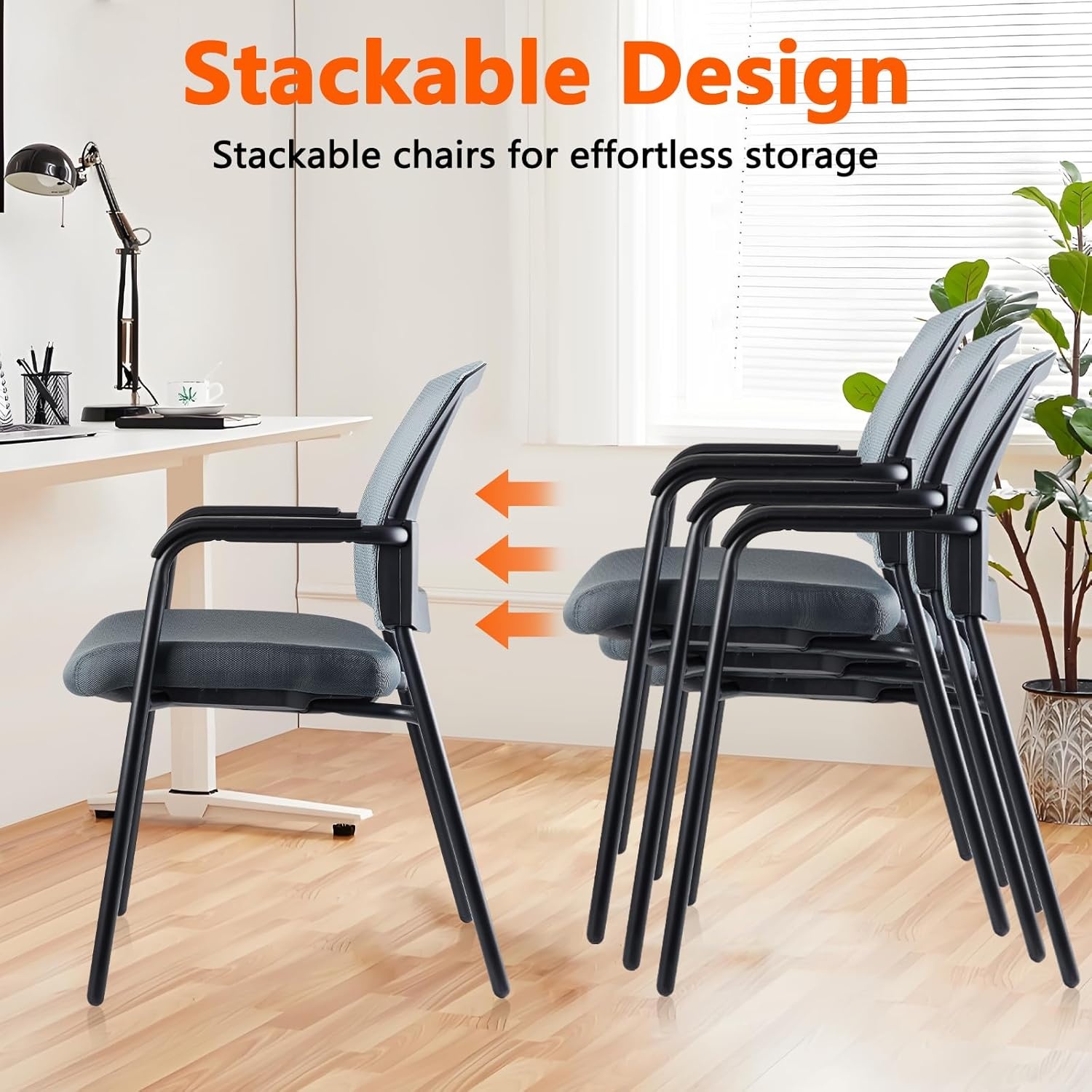 image:imageCLATINA Office Reception Guest Chair Mesh Back Stacking with Ergonomic Lumbar Support and Thickened Seat Cushion for Waiting Conference Room Black 2 PackGrey