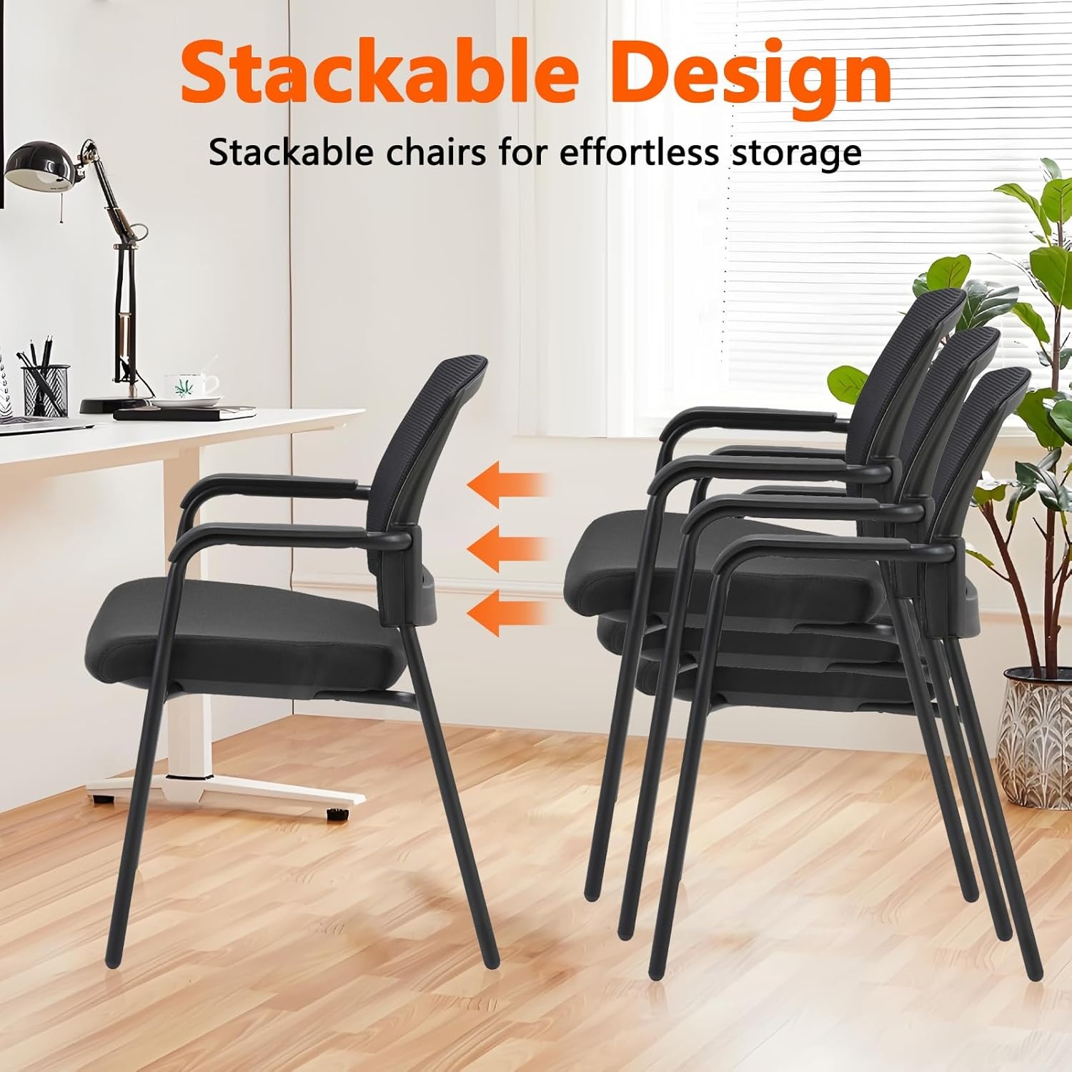 image:imageCLATINA Office Reception Guest Chair Mesh Back Stacking with Ergonomic Lumbar Support and Thickened Seat Cushion for Waiting Conference Room Black 2 PackBlack