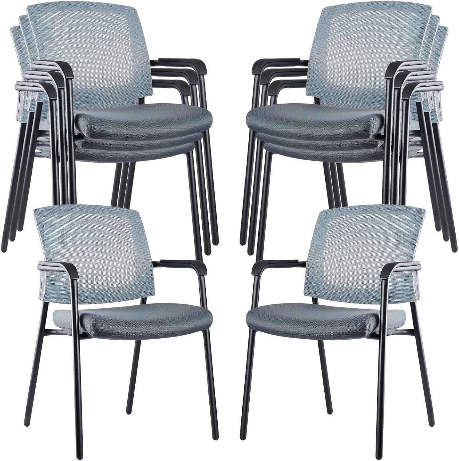image:imageCLATINA Office Reception Guest Chair Mesh Back Stacking with Ergonomic Lumbar Support and Thickened Seat Cushion for Waiting Conference Room Black 2 PackGrey